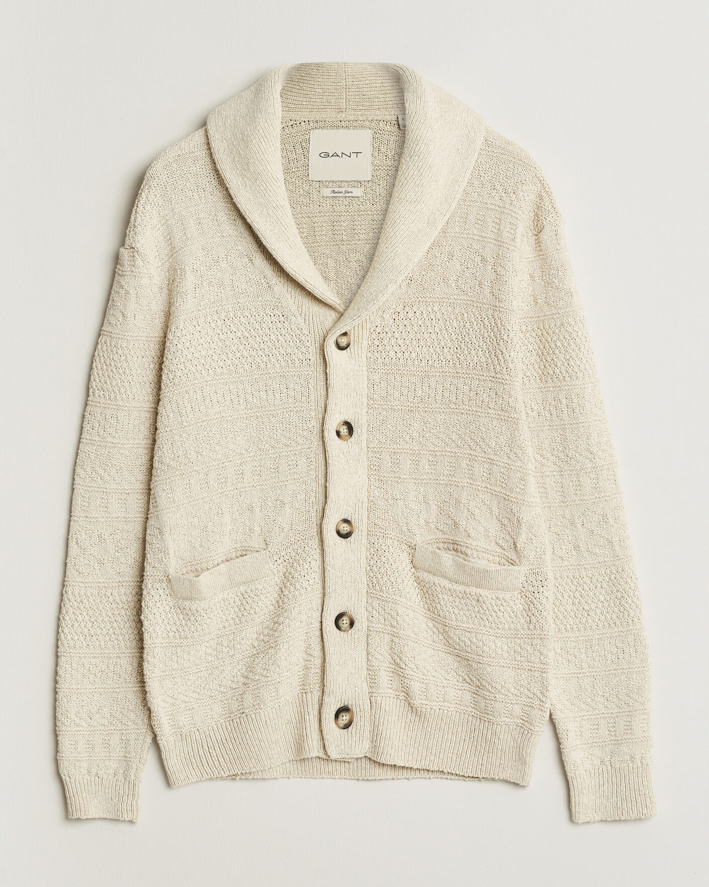 Herre | Gensere | Gant | Cotton/Linen Textured Cardigan Creamed White