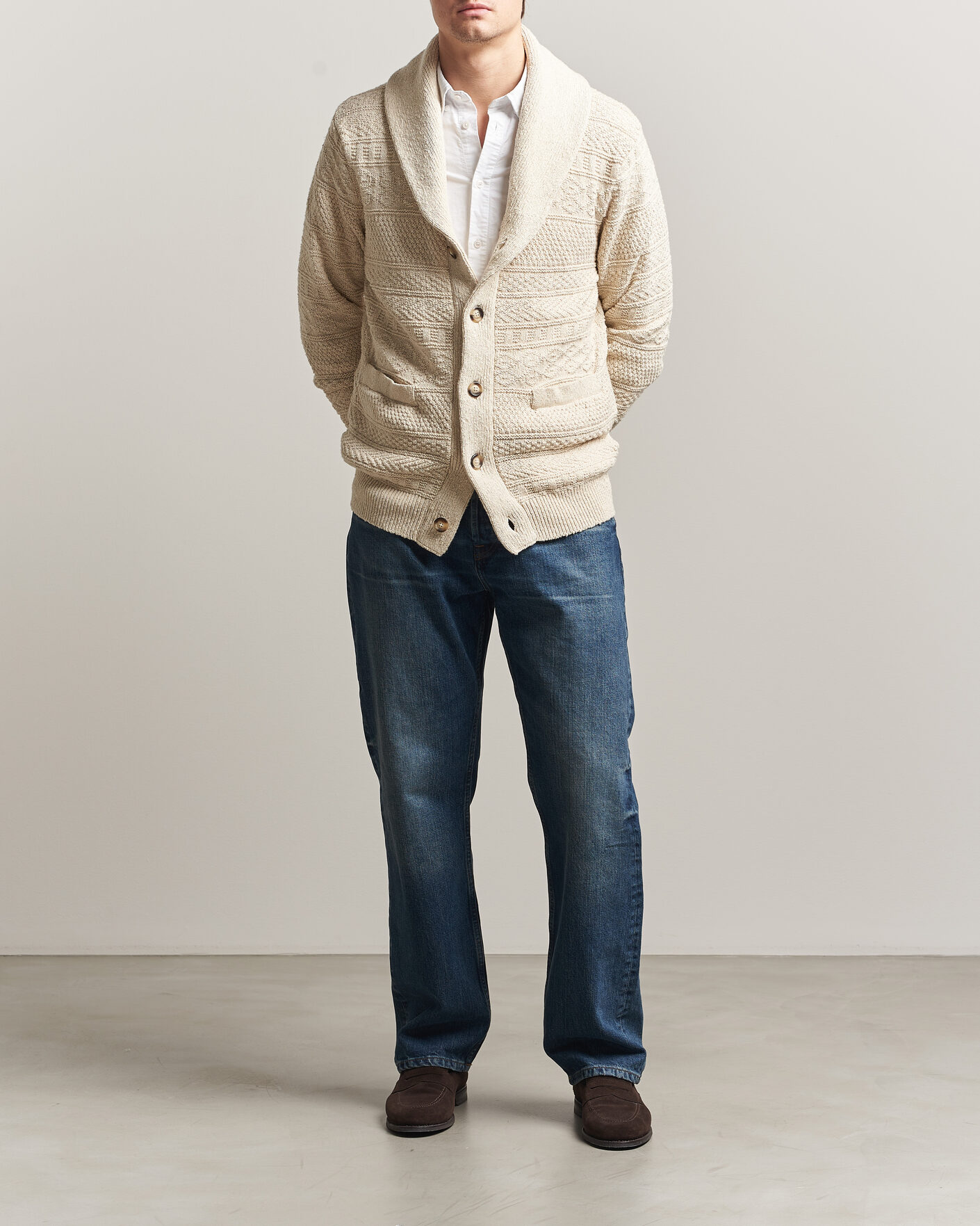 Herre | Gensere | GANT | Cotton/Linen Textured Cardigan Creamed White