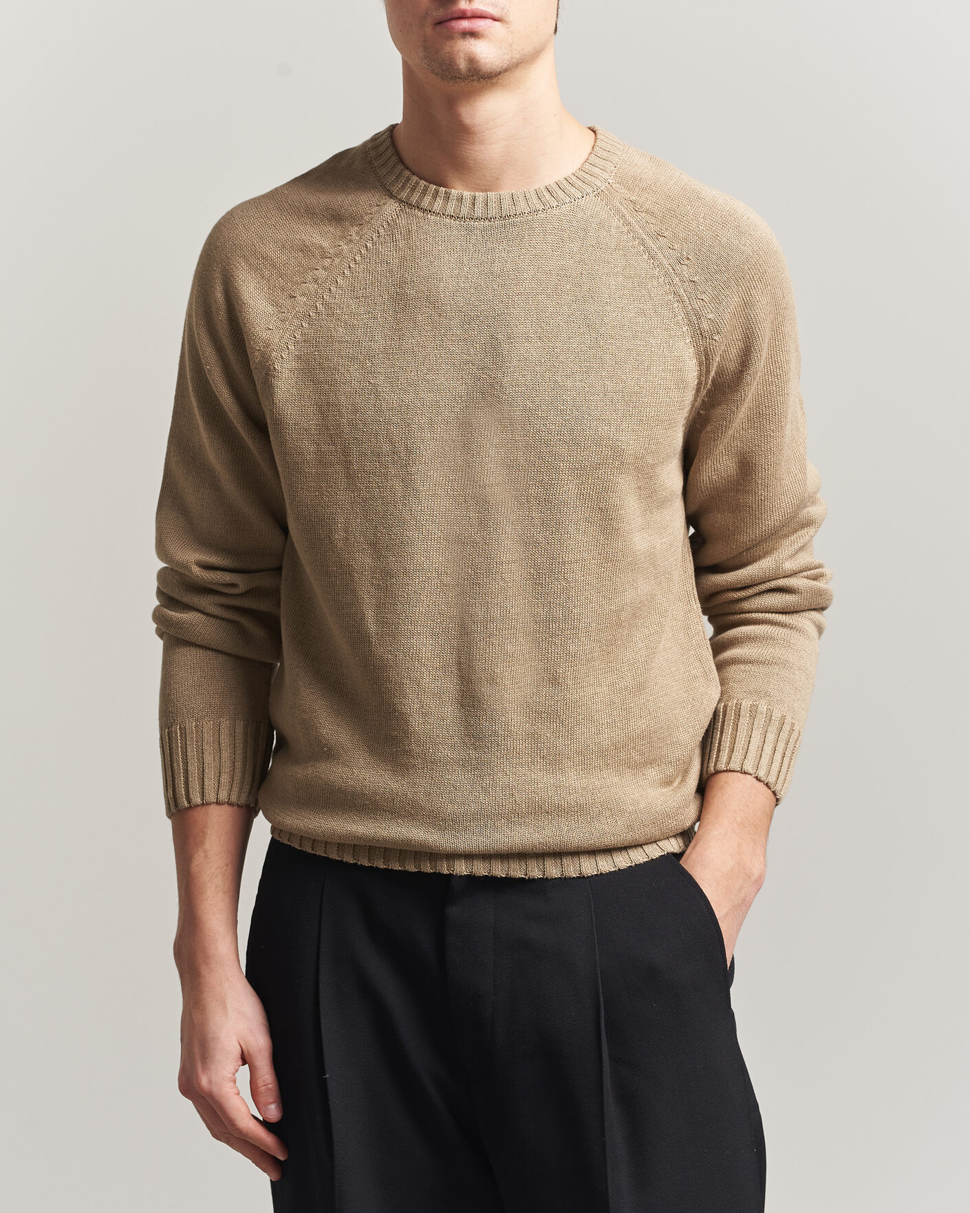 Herre | Gensere | Gant | Linen/Cotton Crew Neck Sweater Dark Khaki