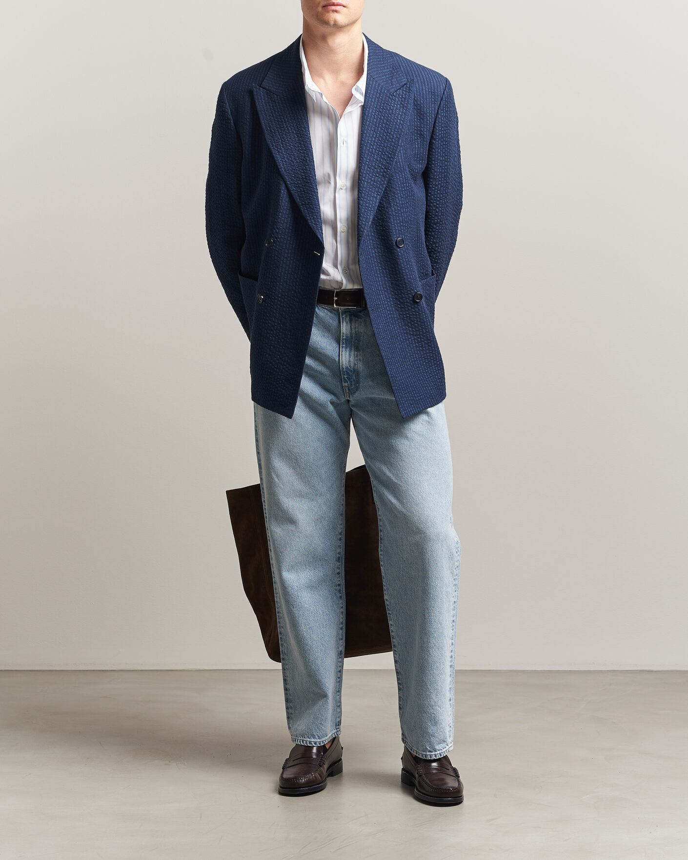 Herre | Dressjakker | Gant | Linen Indigo Seersucker Blazer Bid Blue