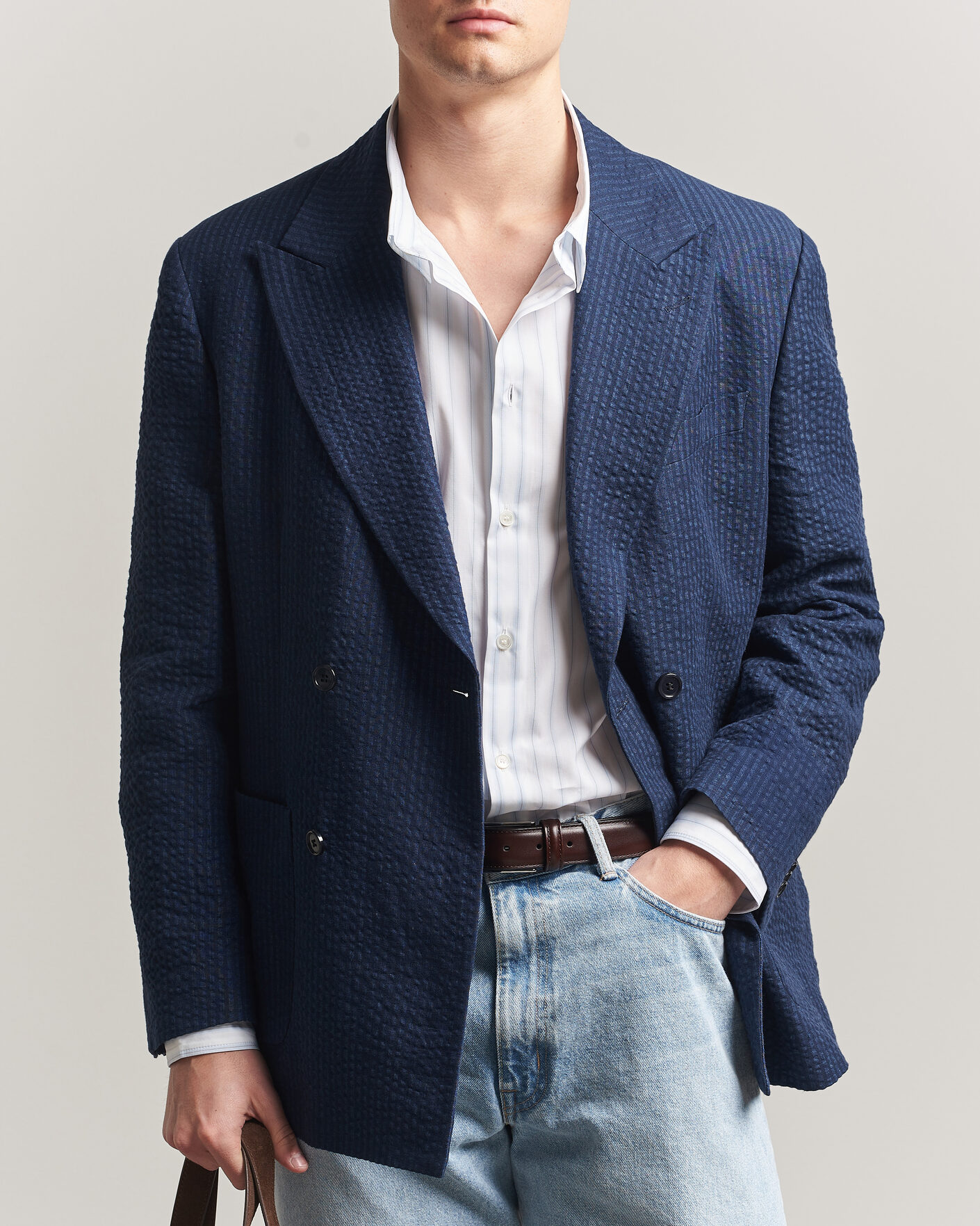 Herre | Dressjakker | Gant | Linen Indigo Seersucker Blazer Bid Blue