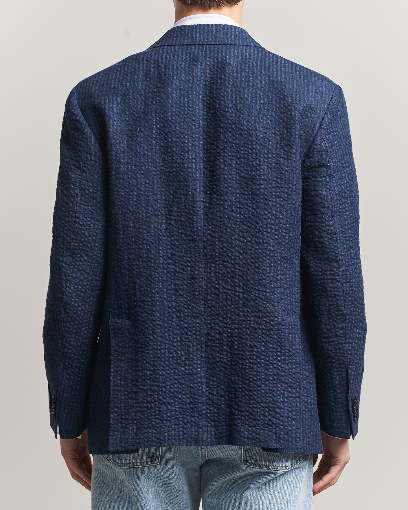 Herre | Dressjakker | Gant | Linen Indigo Seersucker Blazer Bid Blue