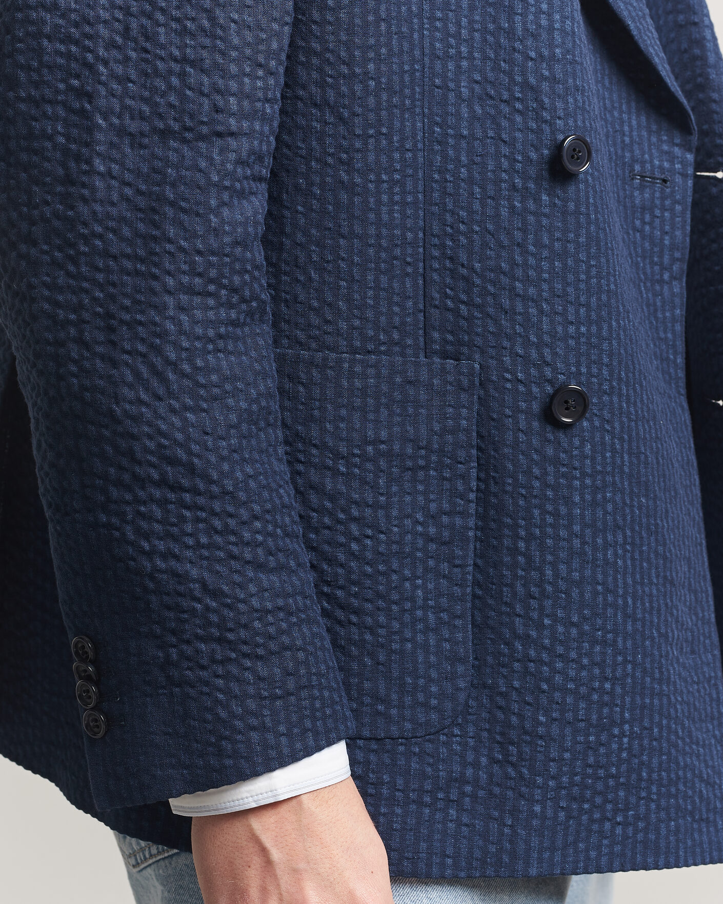 Herre | Dressjakker | Gant | Linen Indigo Seersucker Blazer Bid Blue
