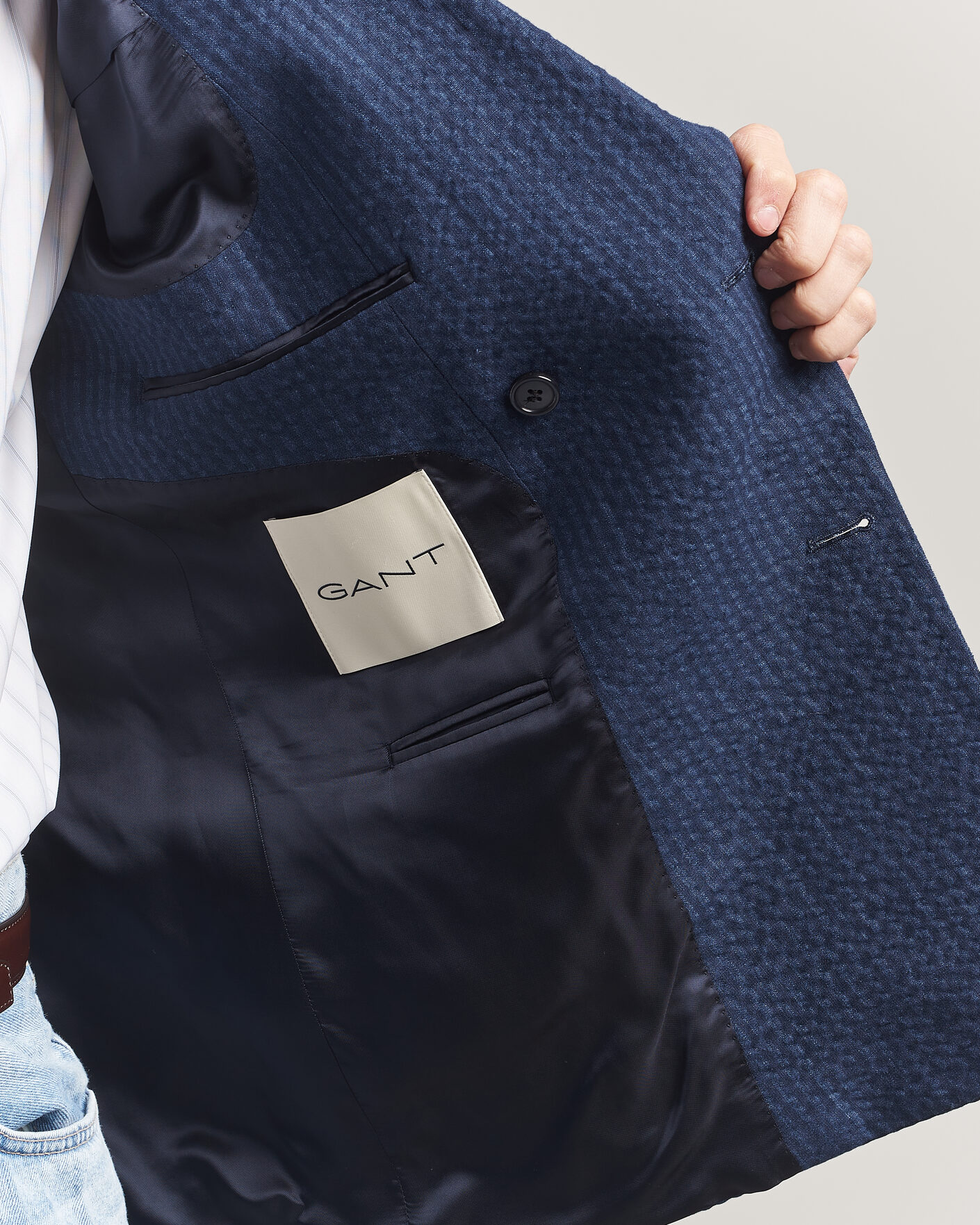 Herre | Dressjakker | Gant | Linen Indigo Seersucker Blazer Bid Blue