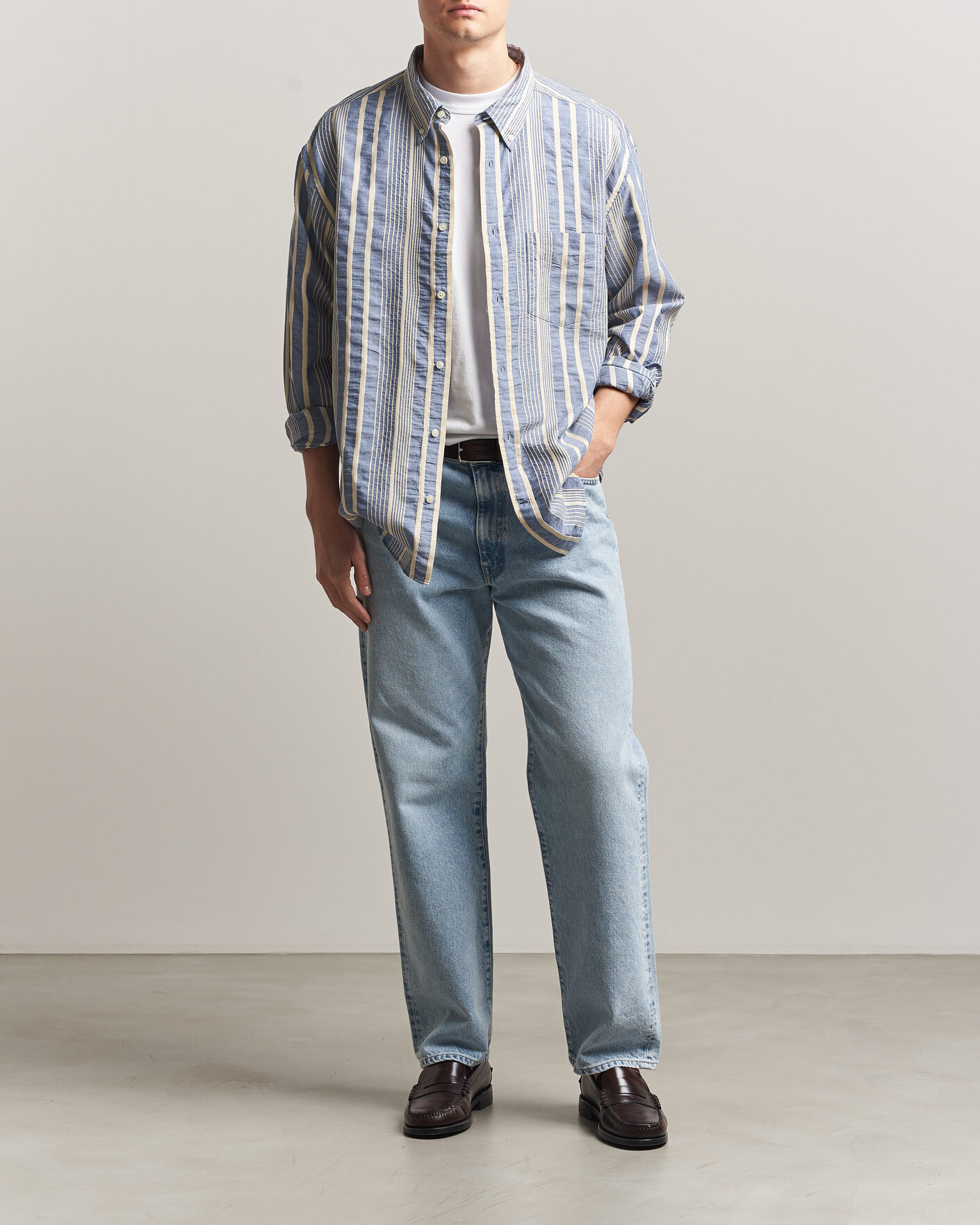 Herre | Skjorter | Gant | Relaxed Fit Seersucker Striped Shirt Vintage Blue