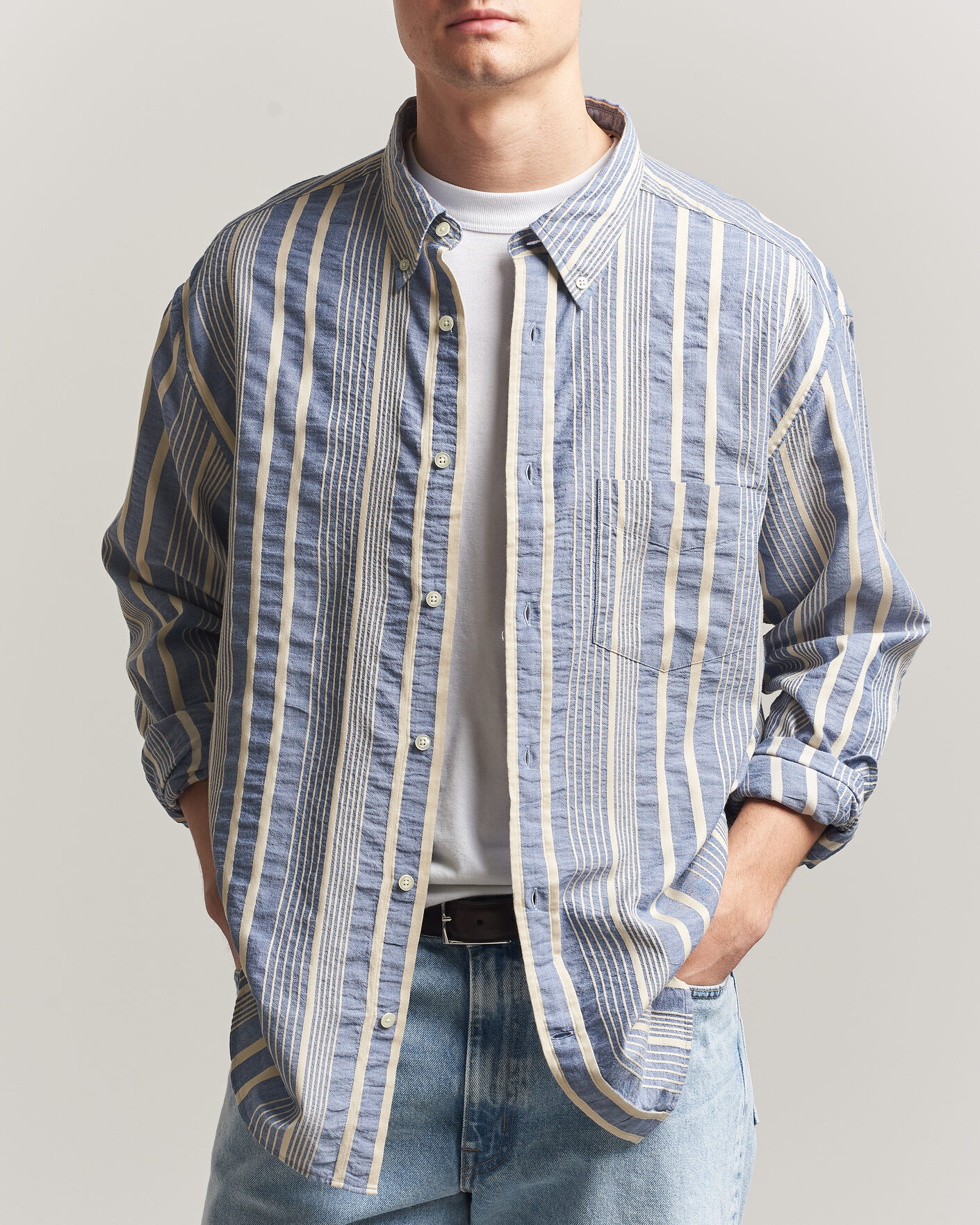 Herre | Skjorter | Gant | Relaxed Fit Seersucker Striped Shirt Vintage Blue