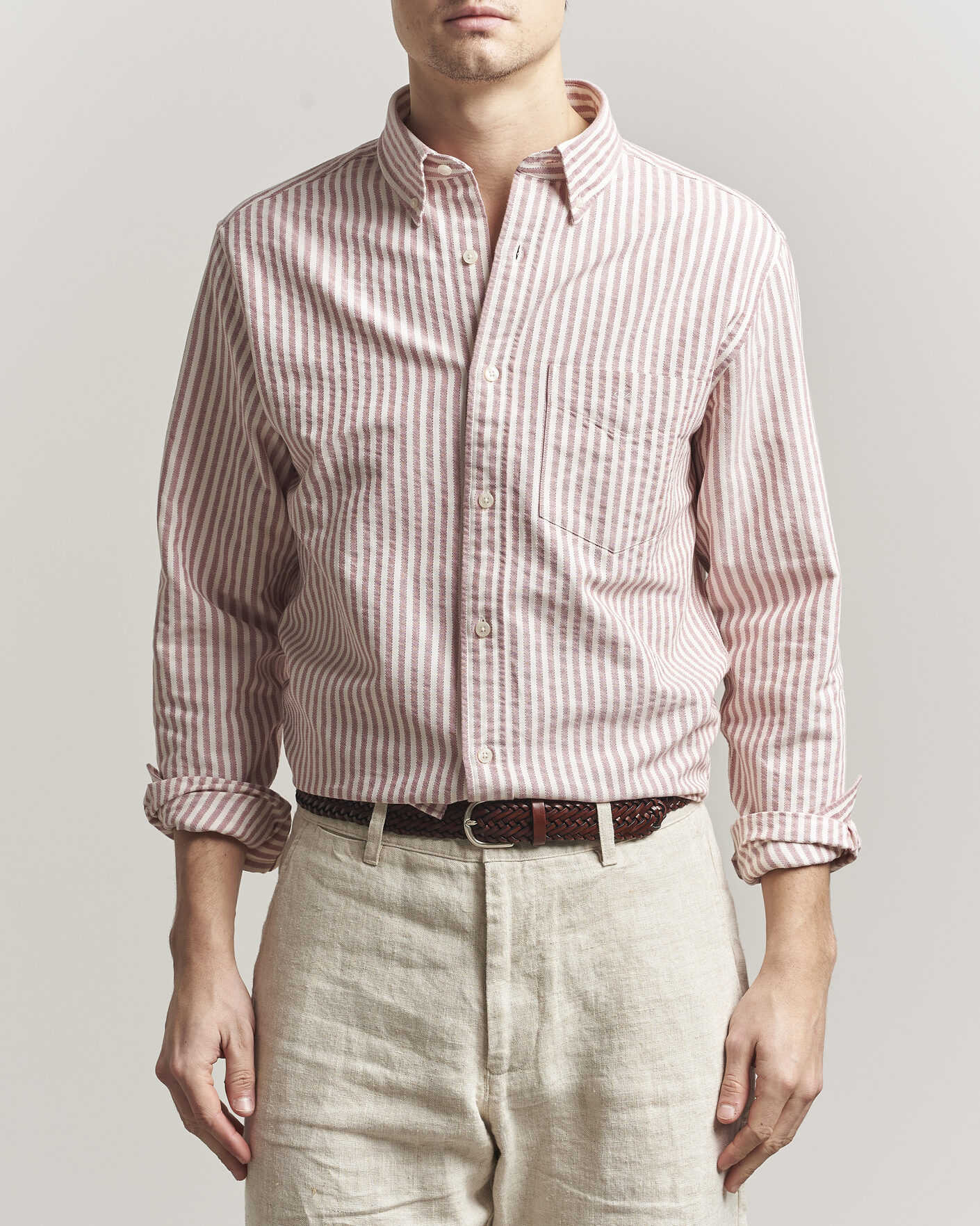 Herre | Skjorter | Gant | Regular Fit Textured Striped Shirt Rose Red