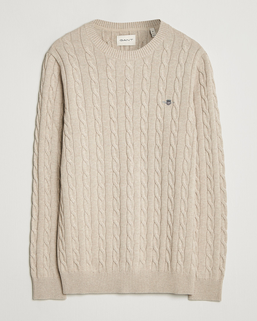 Herre | Gensere | Gant | Cotton Cable Crew Neck Pullover Oat Melange
