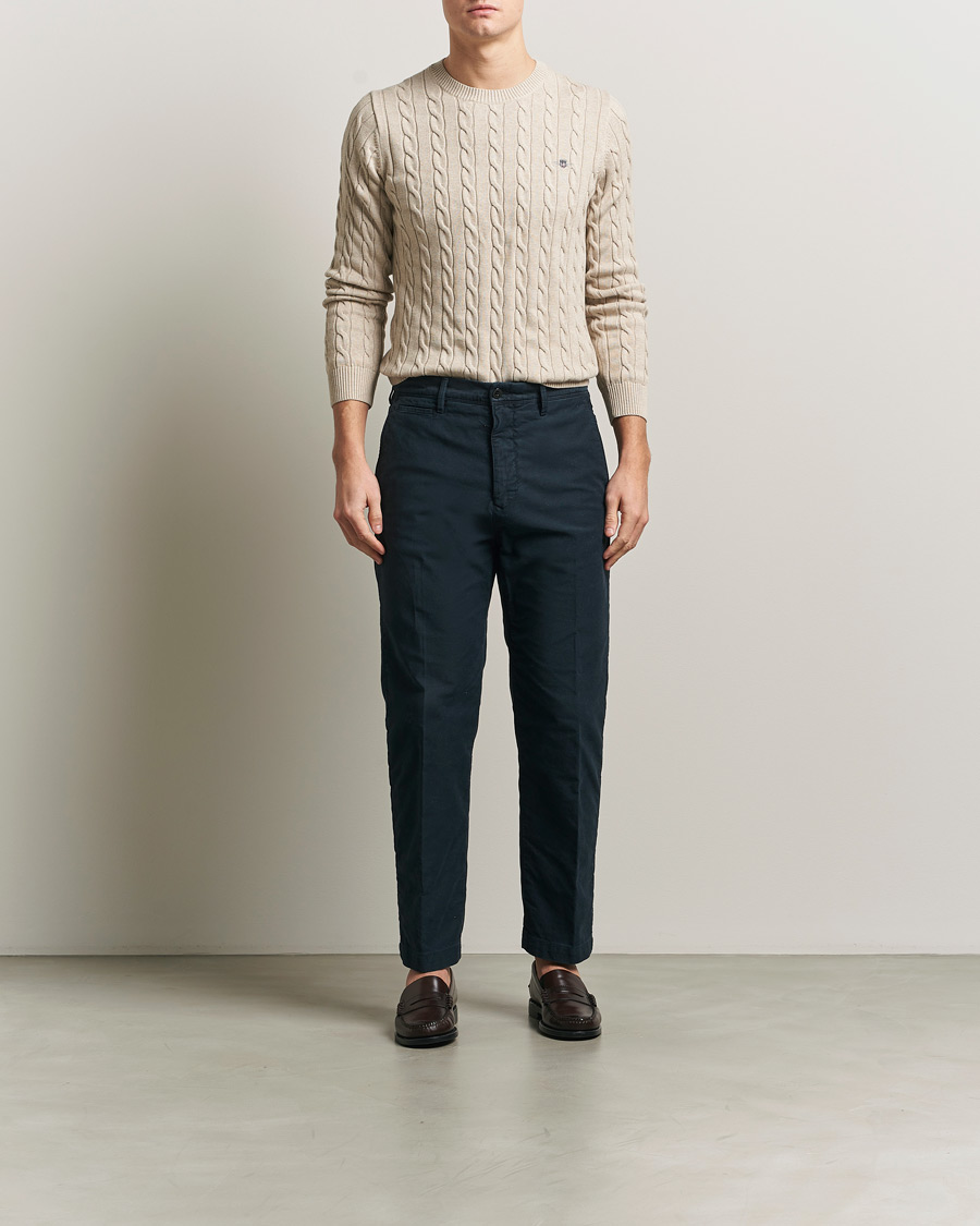 Herre | Gensere | Gant | Cotton Cable Crew Neck Pullover Oat Melange