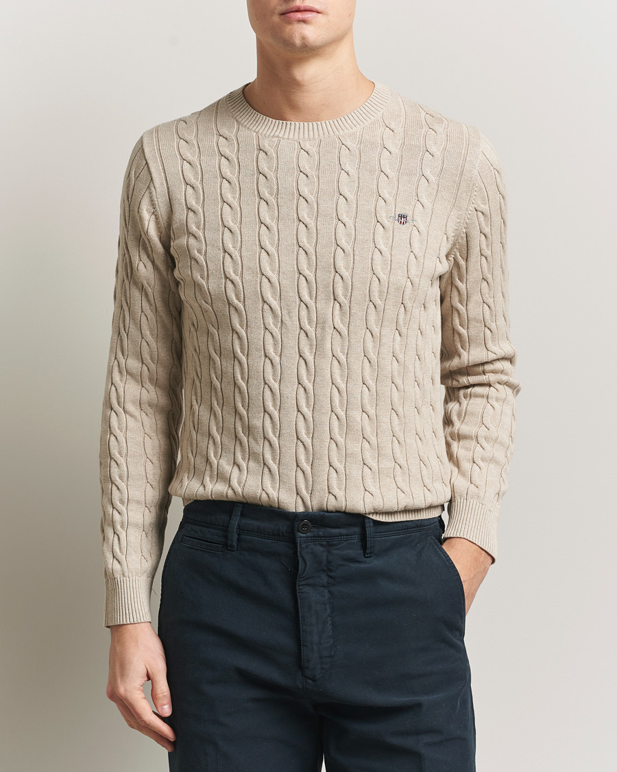 Herre | Gensere | Gant | Cotton Cable Crew Neck Pullover Oat Melange