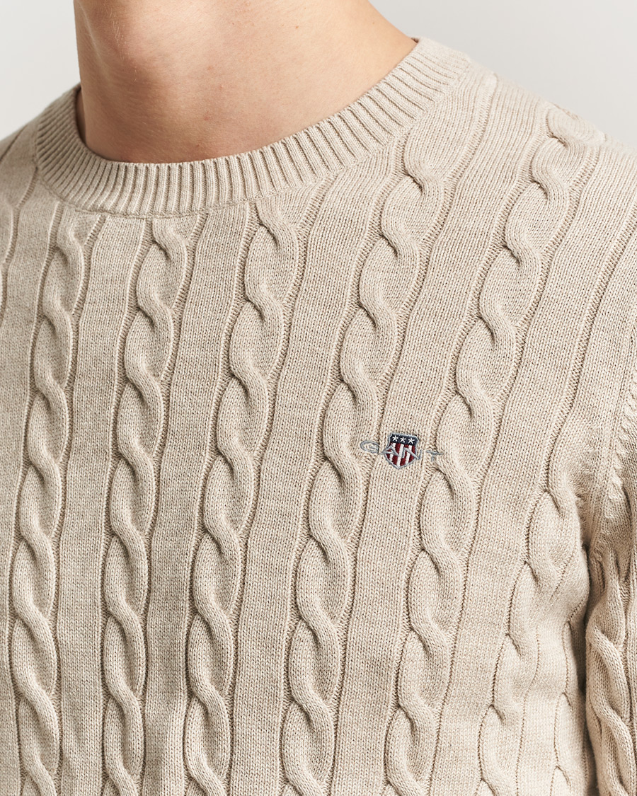 Herre | Gensere | Gant | Cotton Cable Crew Neck Pullover Oat Melange