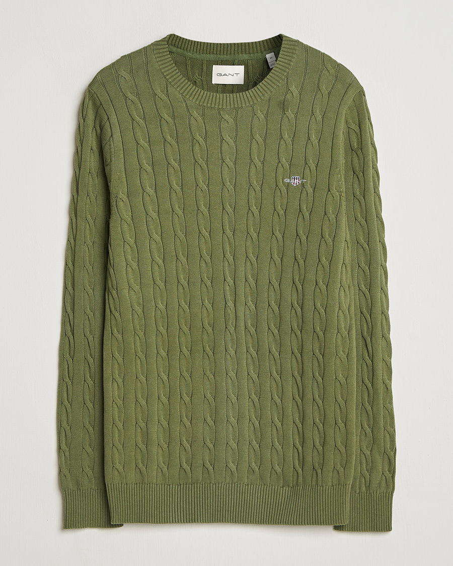 Herre | Gensere | Gant | Cotton Cable Crew Neck Pullover Dry Herb Green