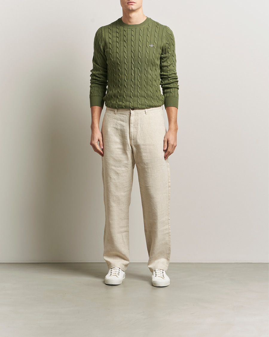 Herre | Gensere | Gant | Cotton Cable Crew Neck Pullover Dry Herb Green