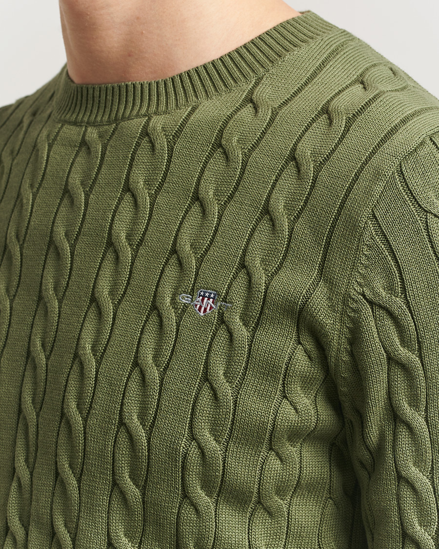 Herre | Gensere | Gant | Cotton Cable Crew Neck Pullover Dry Herb Green