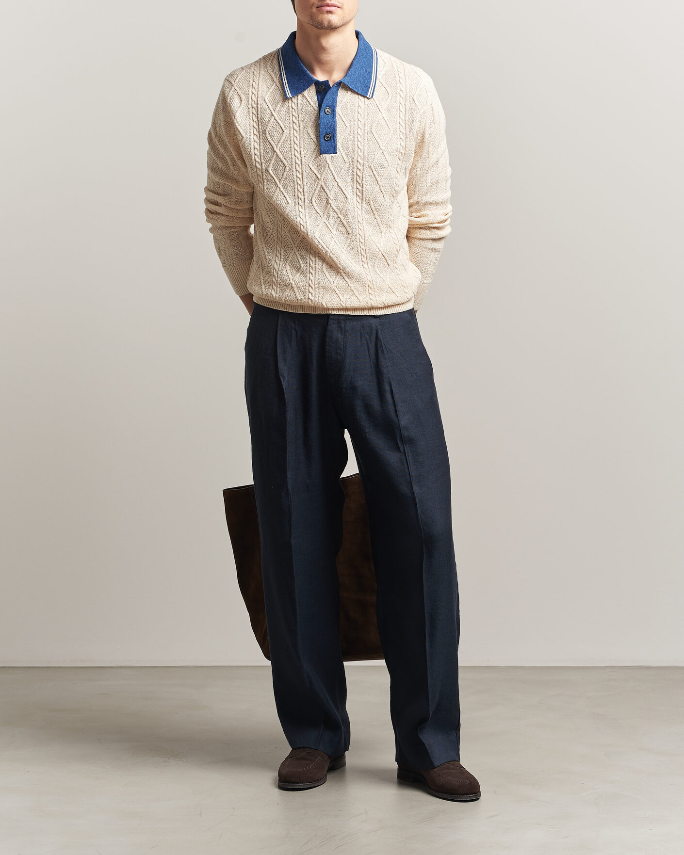 Herre | Gensere | GANT | Linen/Cotton Knitted Polo Creamed White
