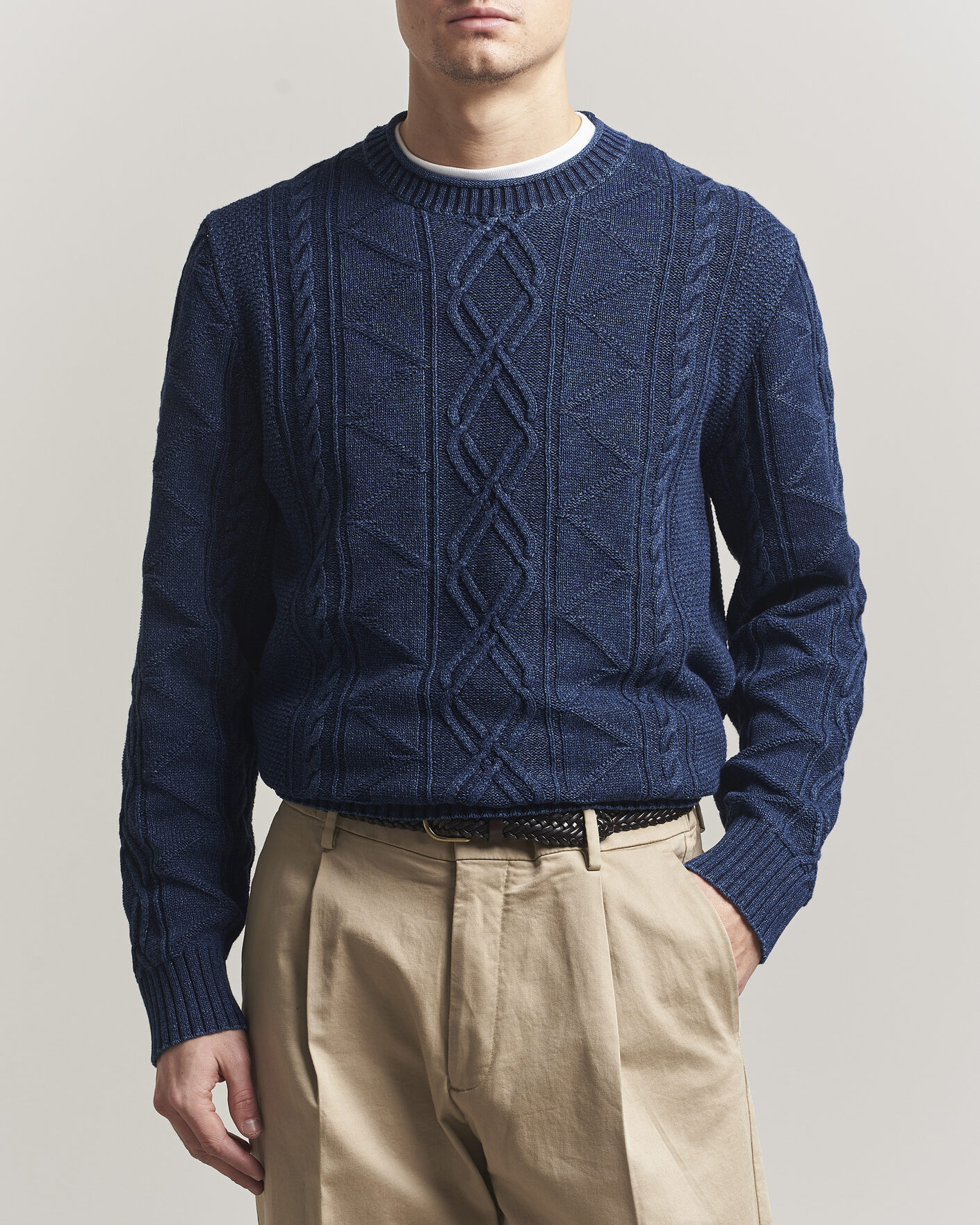 Herre | Gensere | GANT | Indigo Aran Knitted Sweater Rich Navy