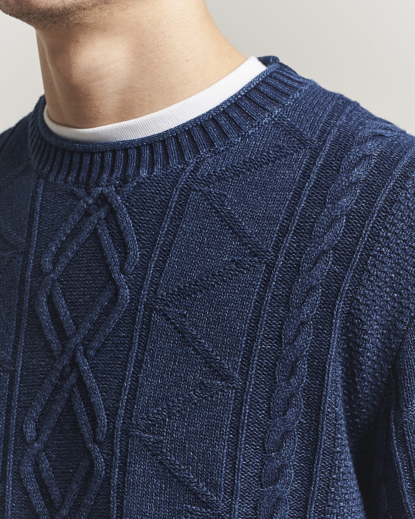 Herre | Gensere | Gant | Indigo Aran Knitted Sweater Rich Navy