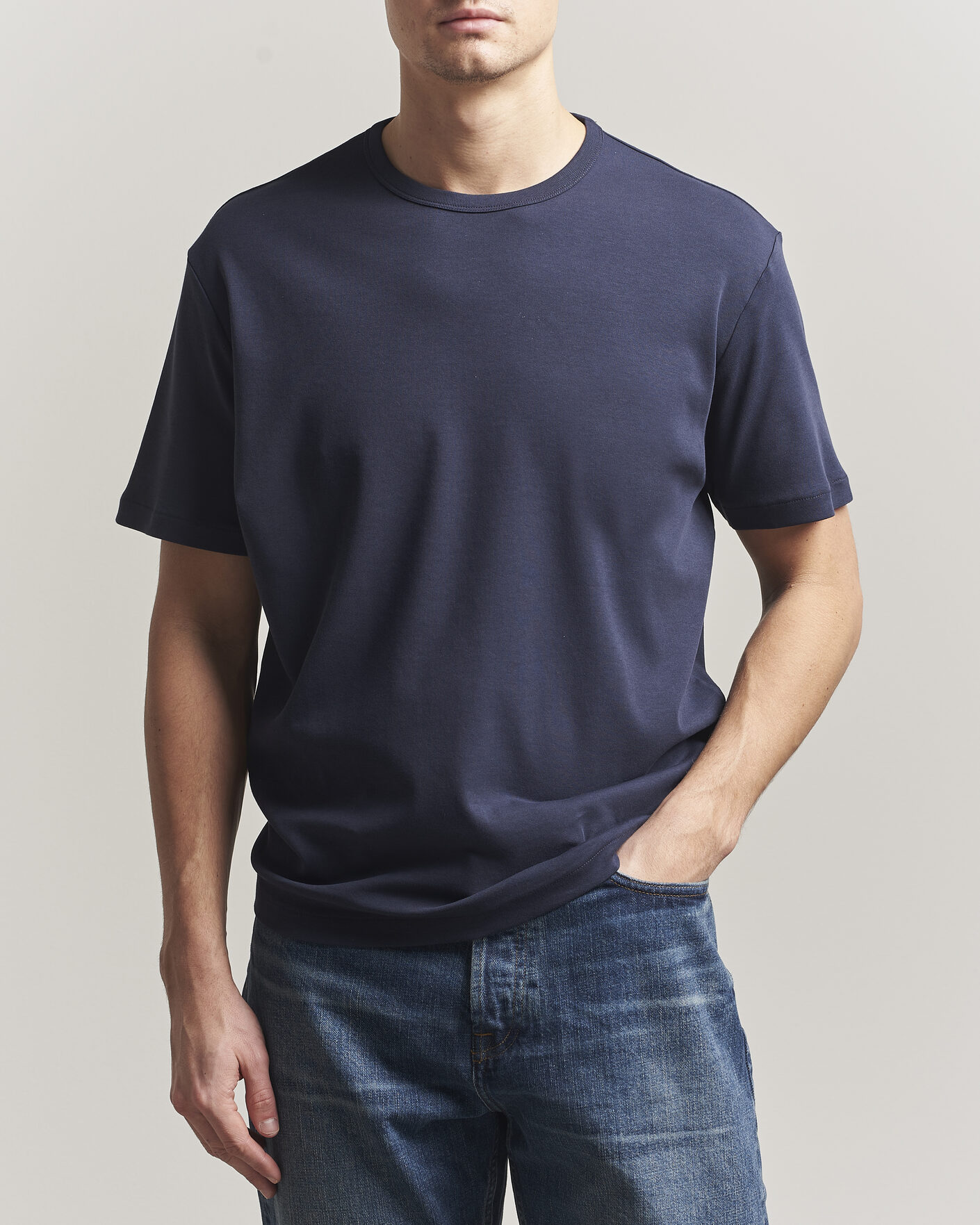 Herre | T-Shirts | Gant | Interlock Crew Neck T-Shirt Evening Blue