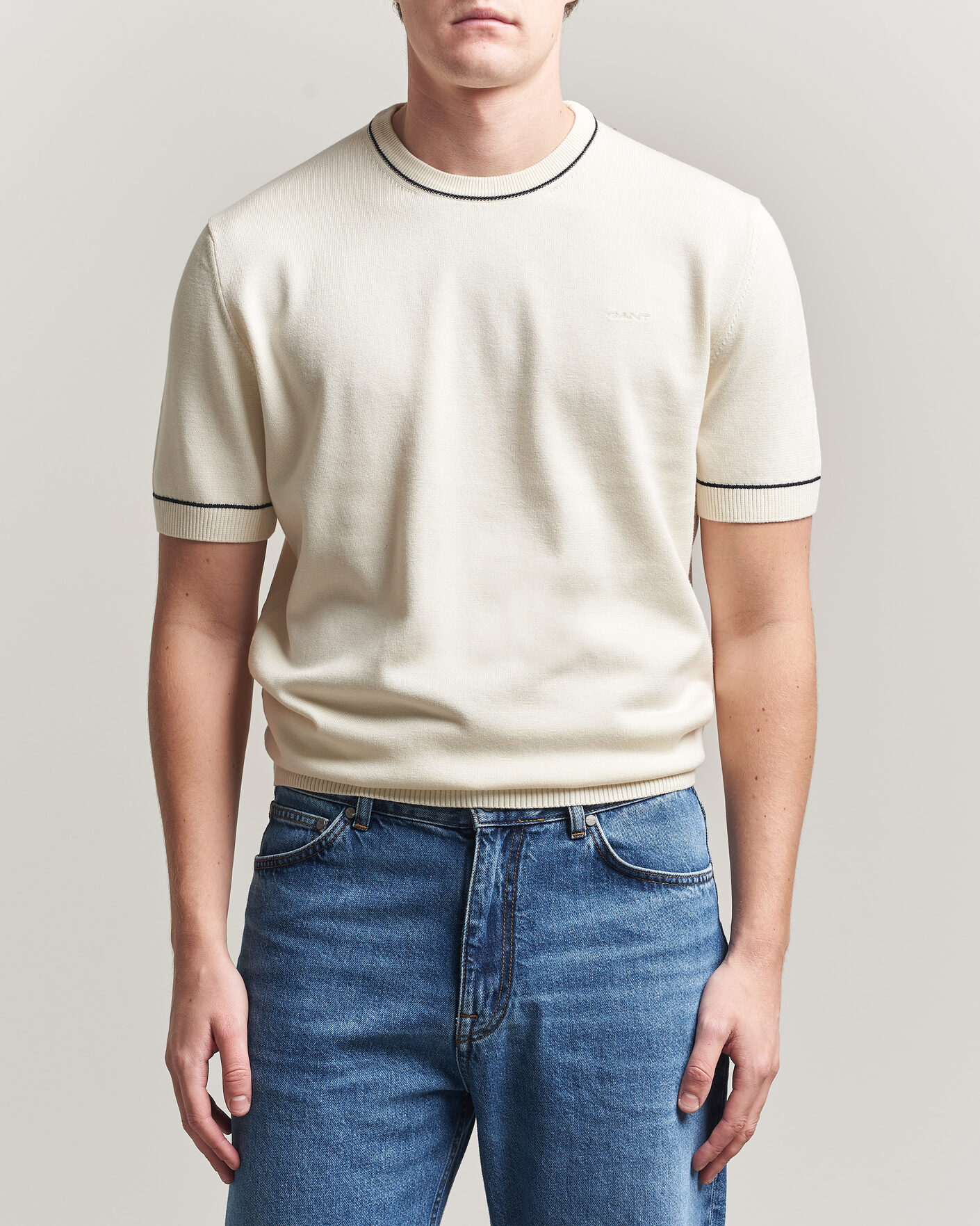 Herre | T-Shirts | GANT | Cotton/Model Knitted T-Shirt Cream