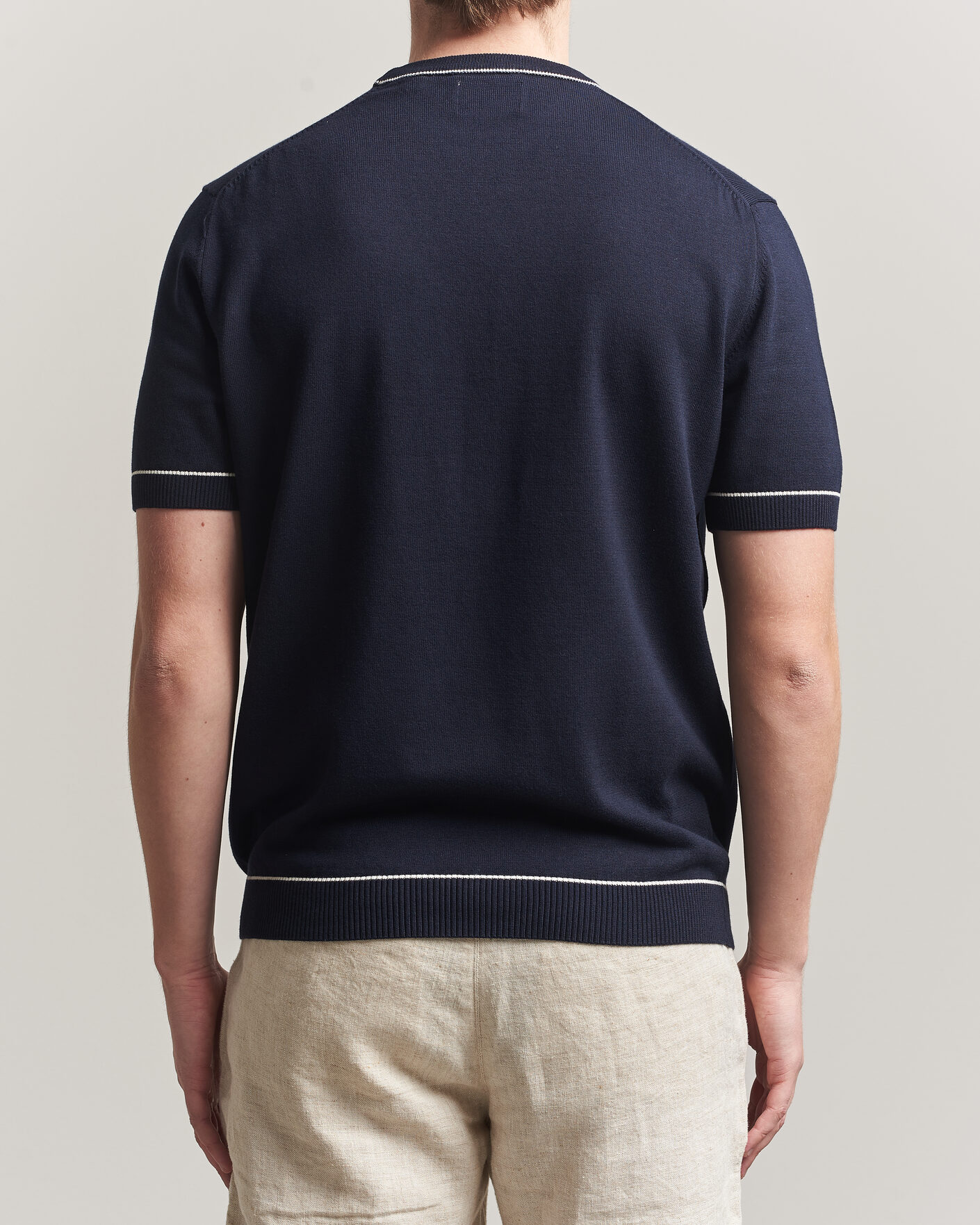 Herre | T-Shirts | GANT | Cotton/Model Knitted T-Shirt Evening Blue