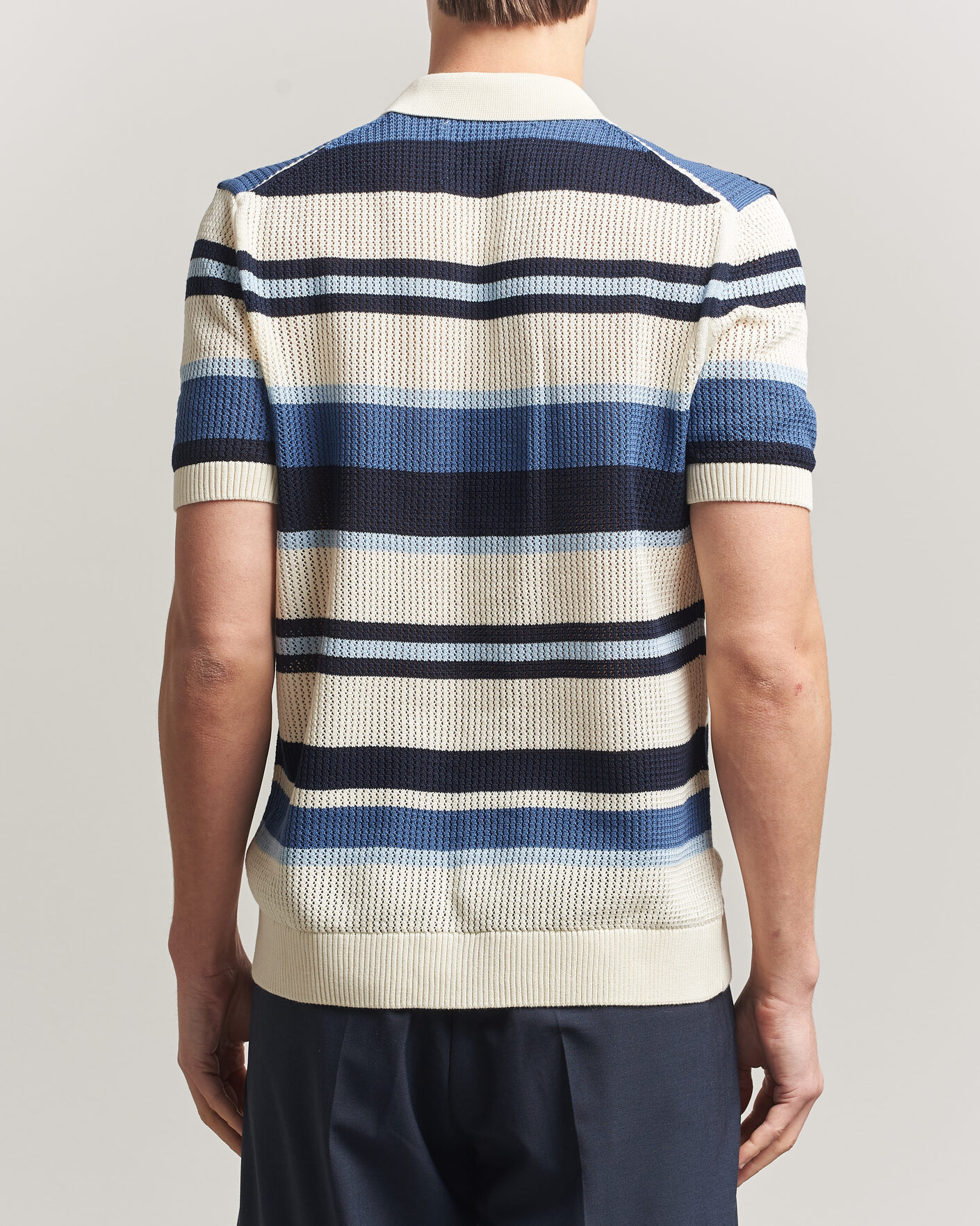 Herre | Skjorter | GANT | Striped Knitted Short Sleeve Shirt Vintage Blue