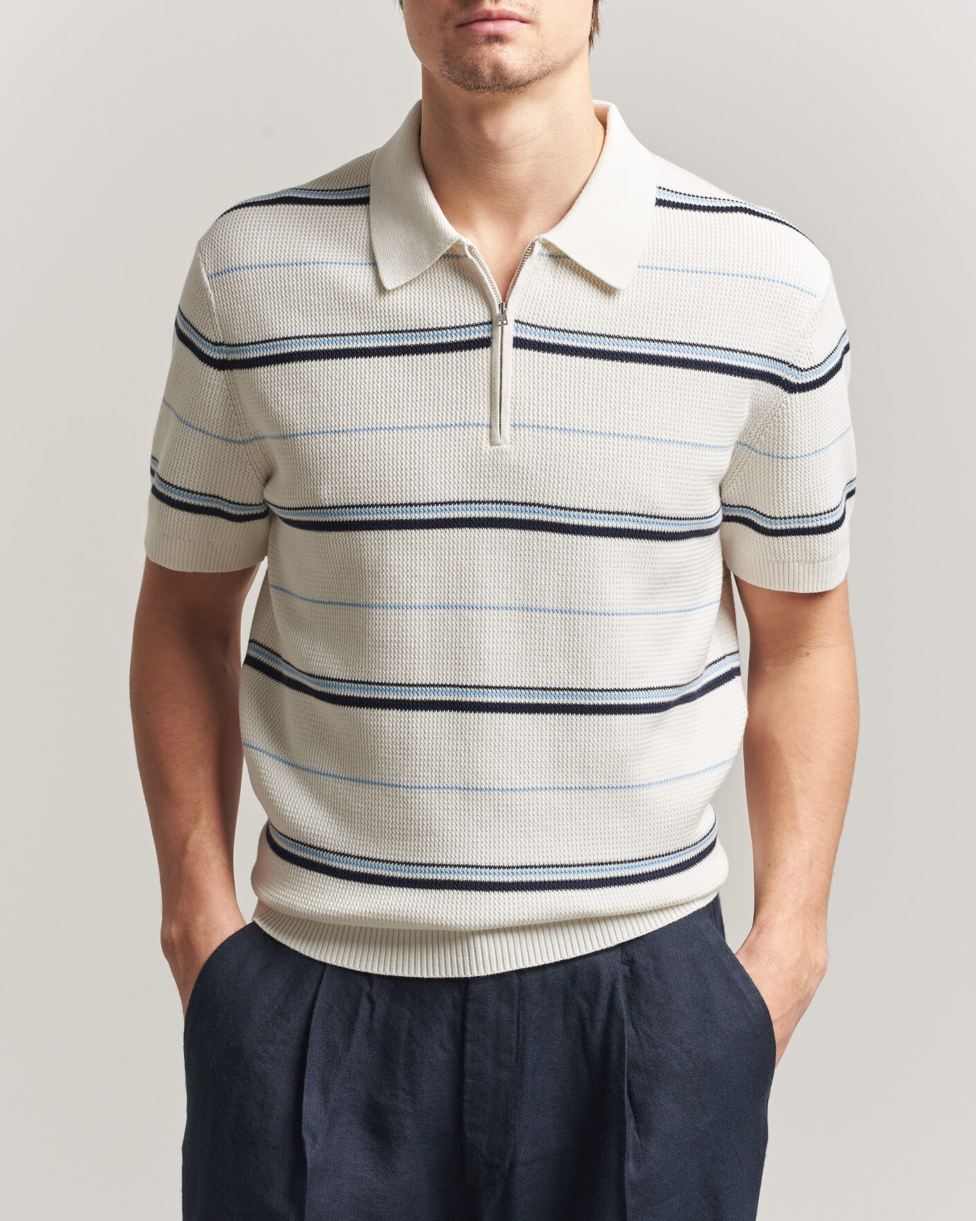 Herre | Pikéer | GANT | Striped Knitted Polo Eggshell