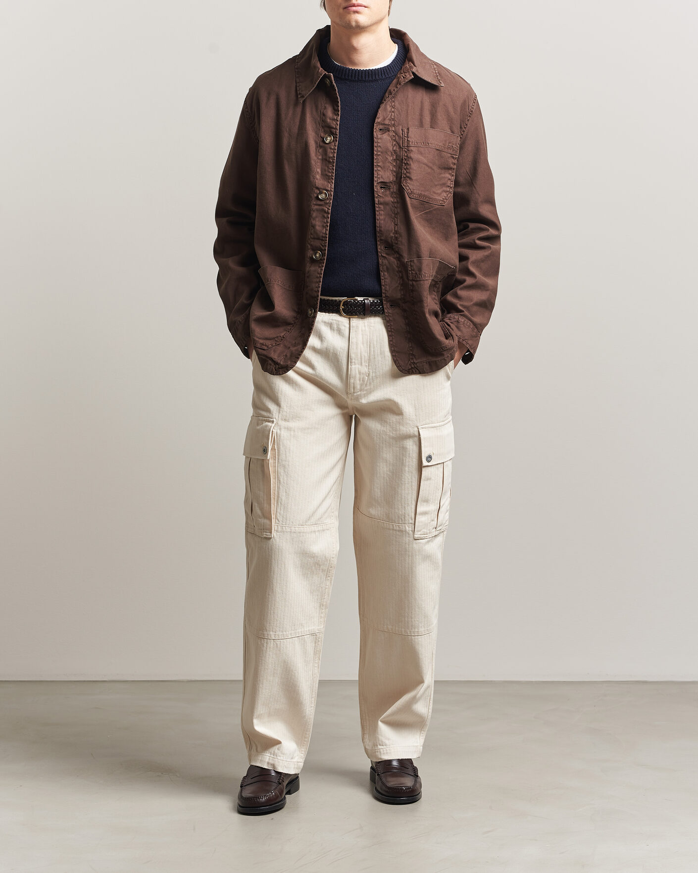 Herre | Bukser | GANT | Relaxed Fit Herringbone Cargo Pants Creamed White