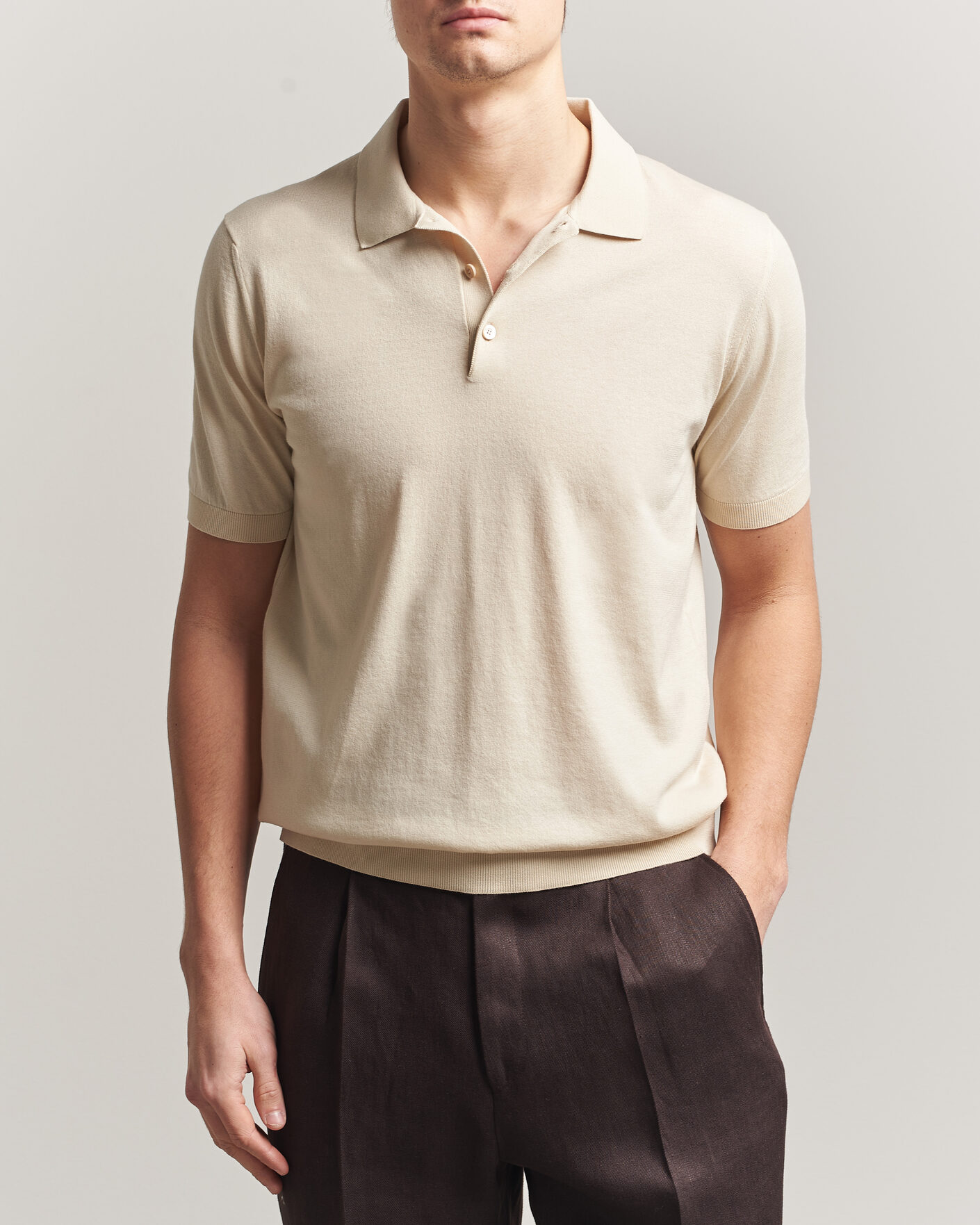 Herre | Pikéer | Piacenza Cashmere | Short Sleeve Knitted Polo Off White
