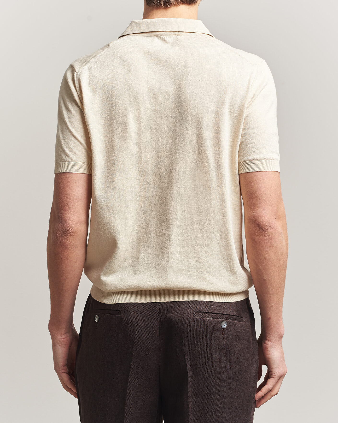 Herre | Pikéer | Piacenza Cashmere | Short Sleeve Knitted Polo Off White