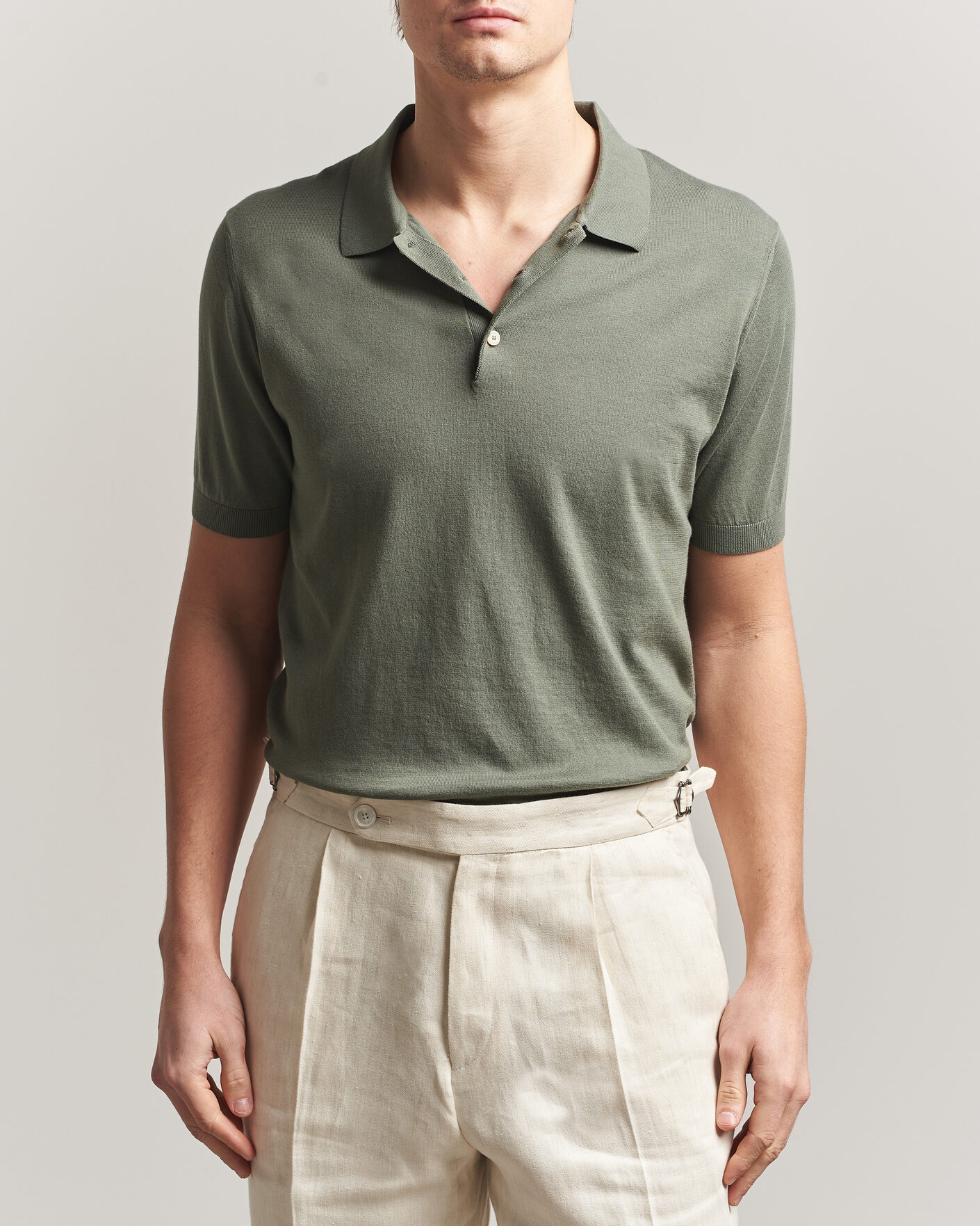 Herre | Pikéer | Piacenza Cashmere | Short Sleeve Knitted Polo Sage