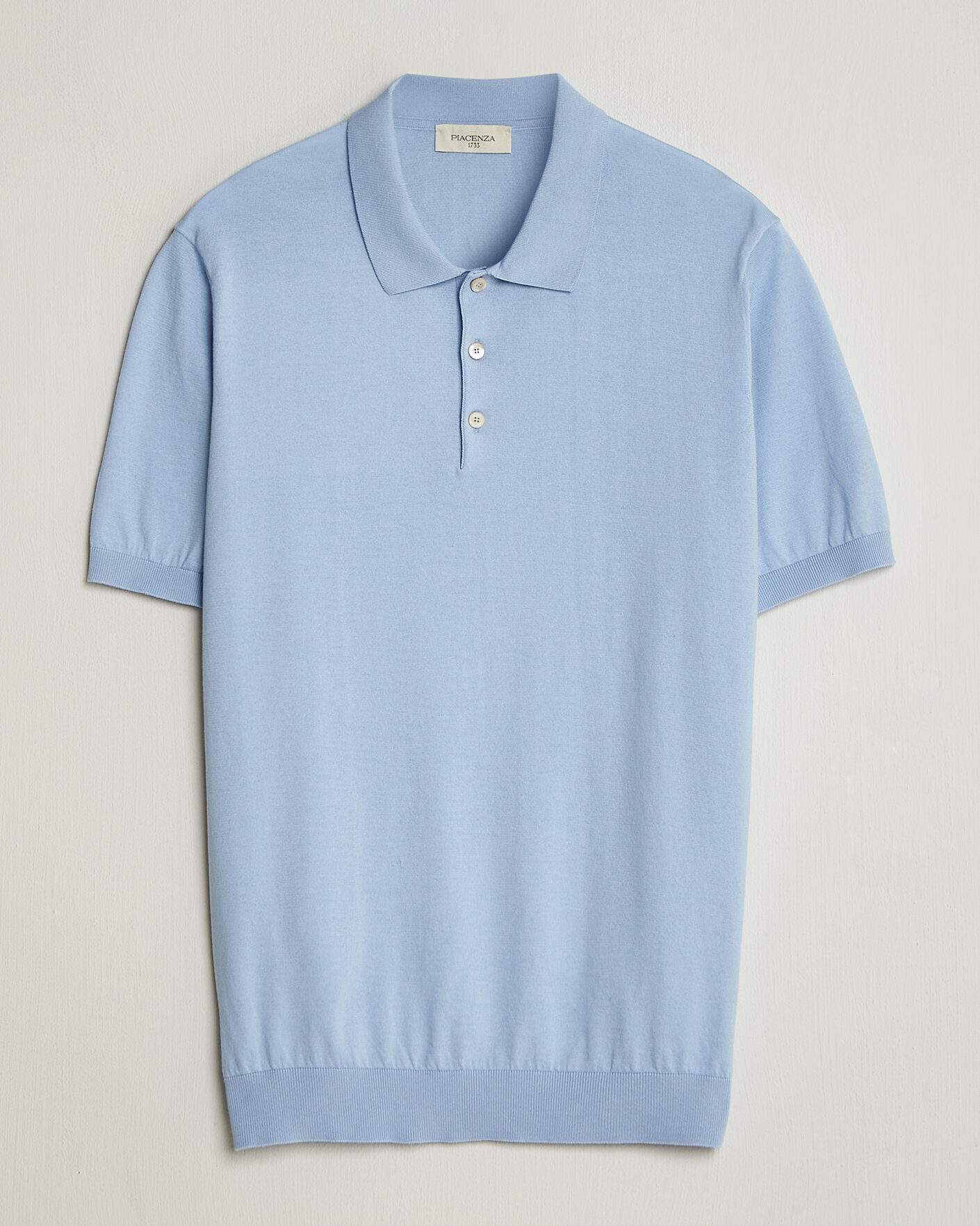 Herre | Pikéer | Piacenza Cashmere | Short Sleeve Knitted Polo Light Blue