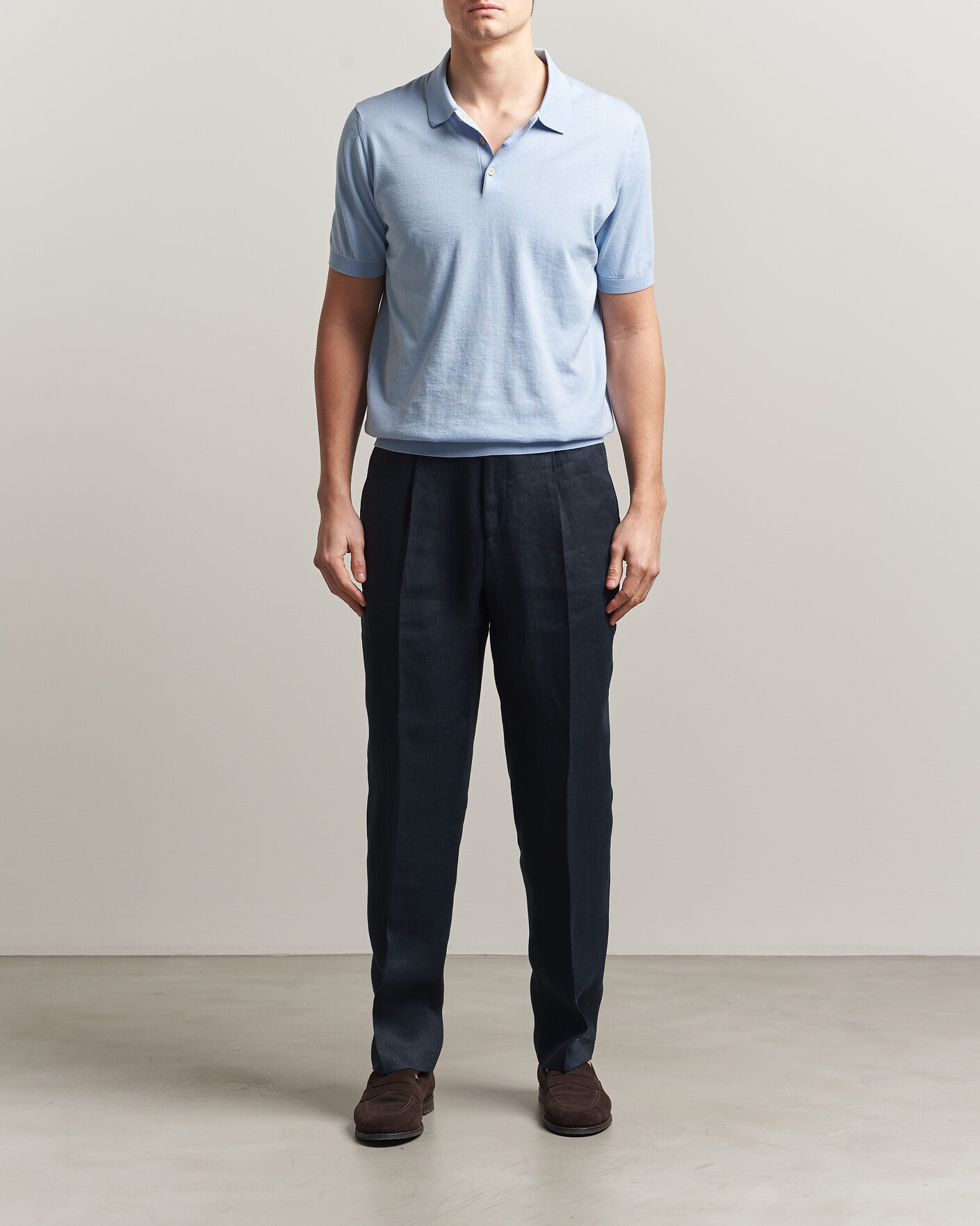 Herre | Pikéer | Piacenza Cashmere | Short Sleeve Knitted Polo Light Blue