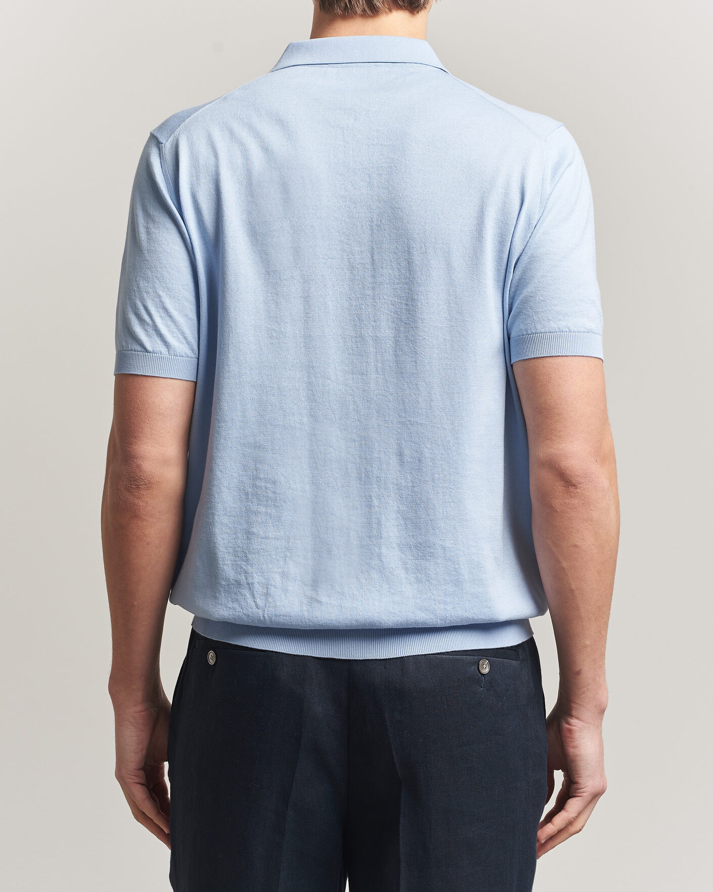 Herre | Pikéer | Piacenza Cashmere | Short Sleeve Knitted Polo Light Blue