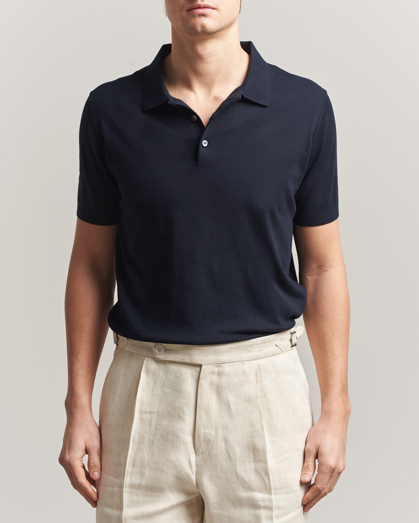 Herre | Pikéer | Piacenza Cashmere | Short Sleeve Knitted Polo Navy
