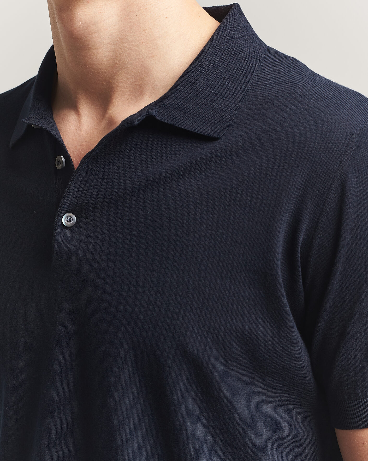 Herre | Pikéer | Piacenza Cashmere | Short Sleeve Knitted Polo Navy
