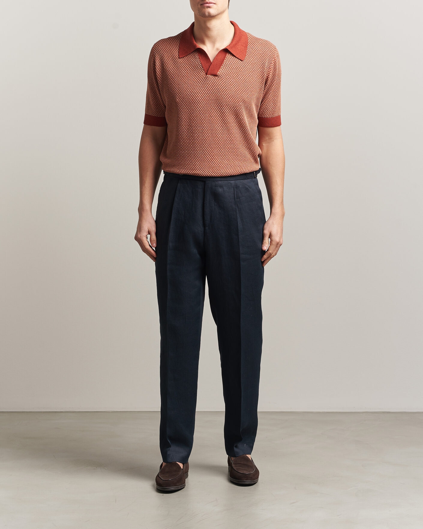 Herre | Pikéer | Piacenza Cashmere | Silk/Linen Honeycomb Knitted Polo Red