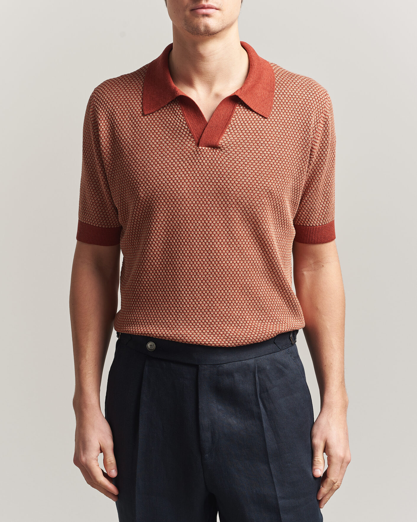 Herre | Pikéer | Piacenza Cashmere | Silk/Linen Honeycomb Knitted Polo Red