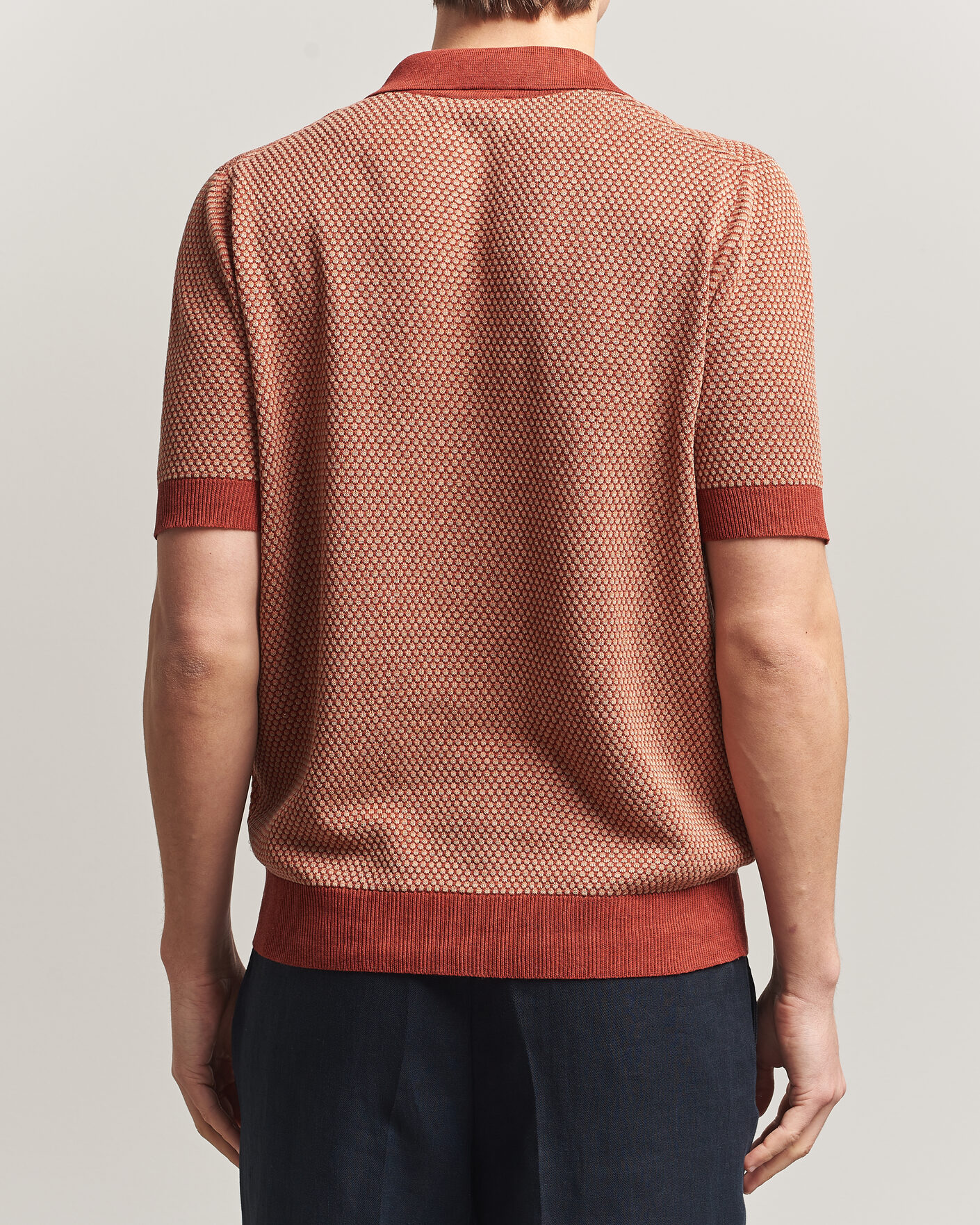 Herre | Pikéer | Piacenza Cashmere | Silk/Linen Honeycomb Knitted Polo Red