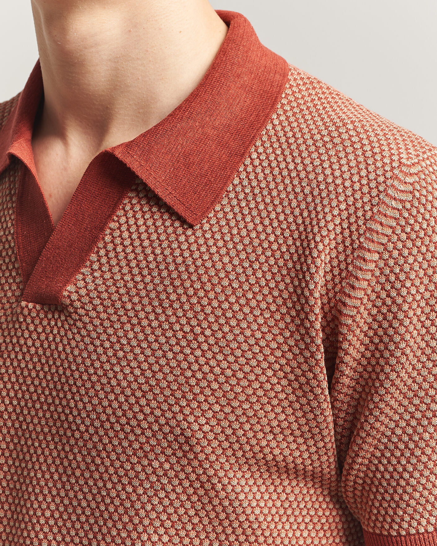 Herre | Pikéer | Piacenza Cashmere | Silk/Linen Honeycomb Knitted Polo Red