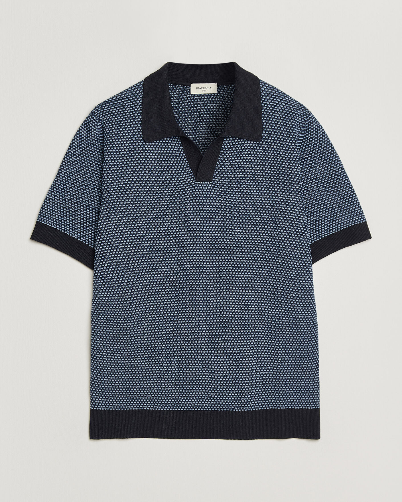 Herre | Pikéer | Piacenza Cashmere | Silk/Linen Honeycomb Knitted Polo Navy