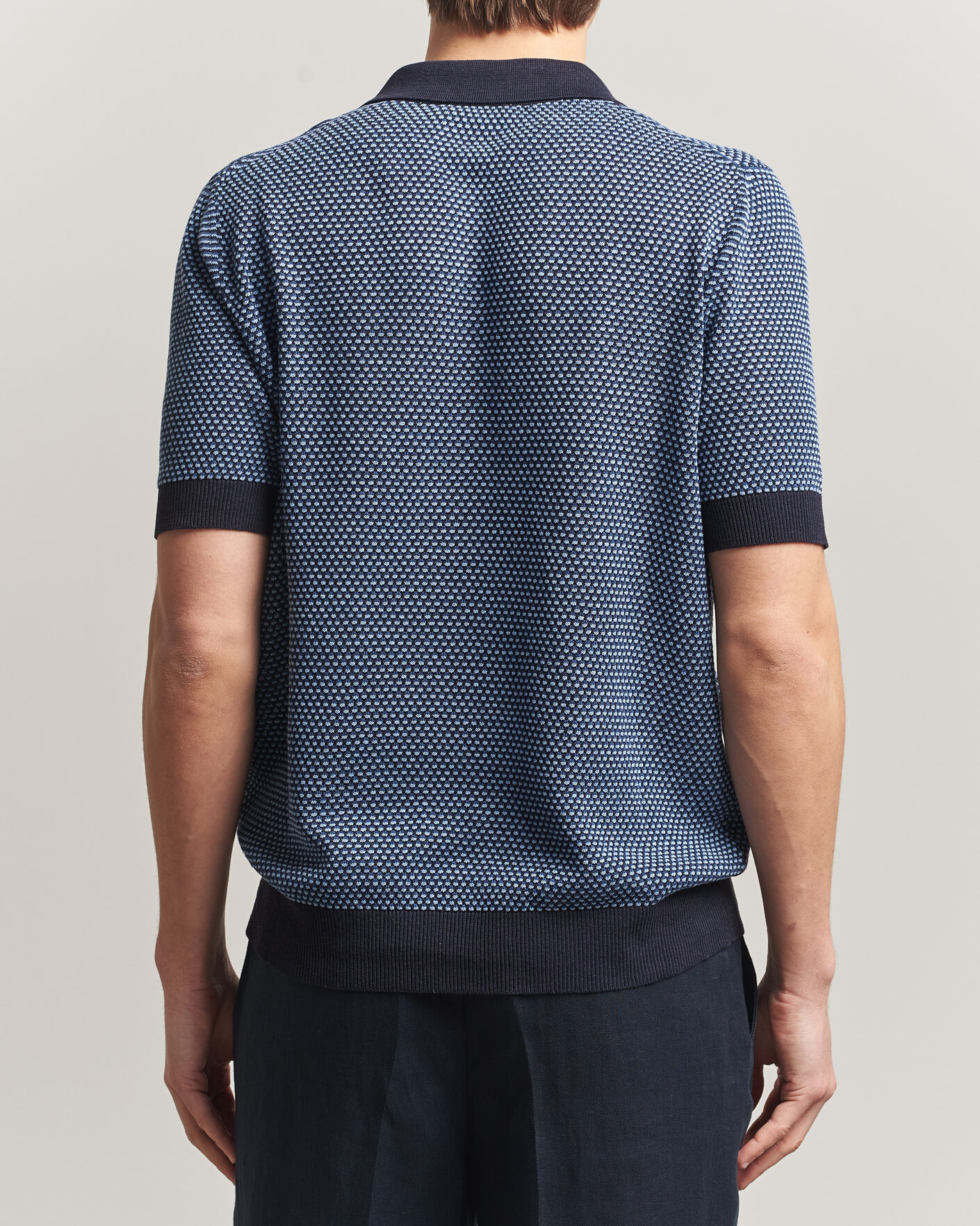 Herre | Pikéer | Piacenza Cashmere | Silk/Linen Honeycomb Knitted Polo Navy