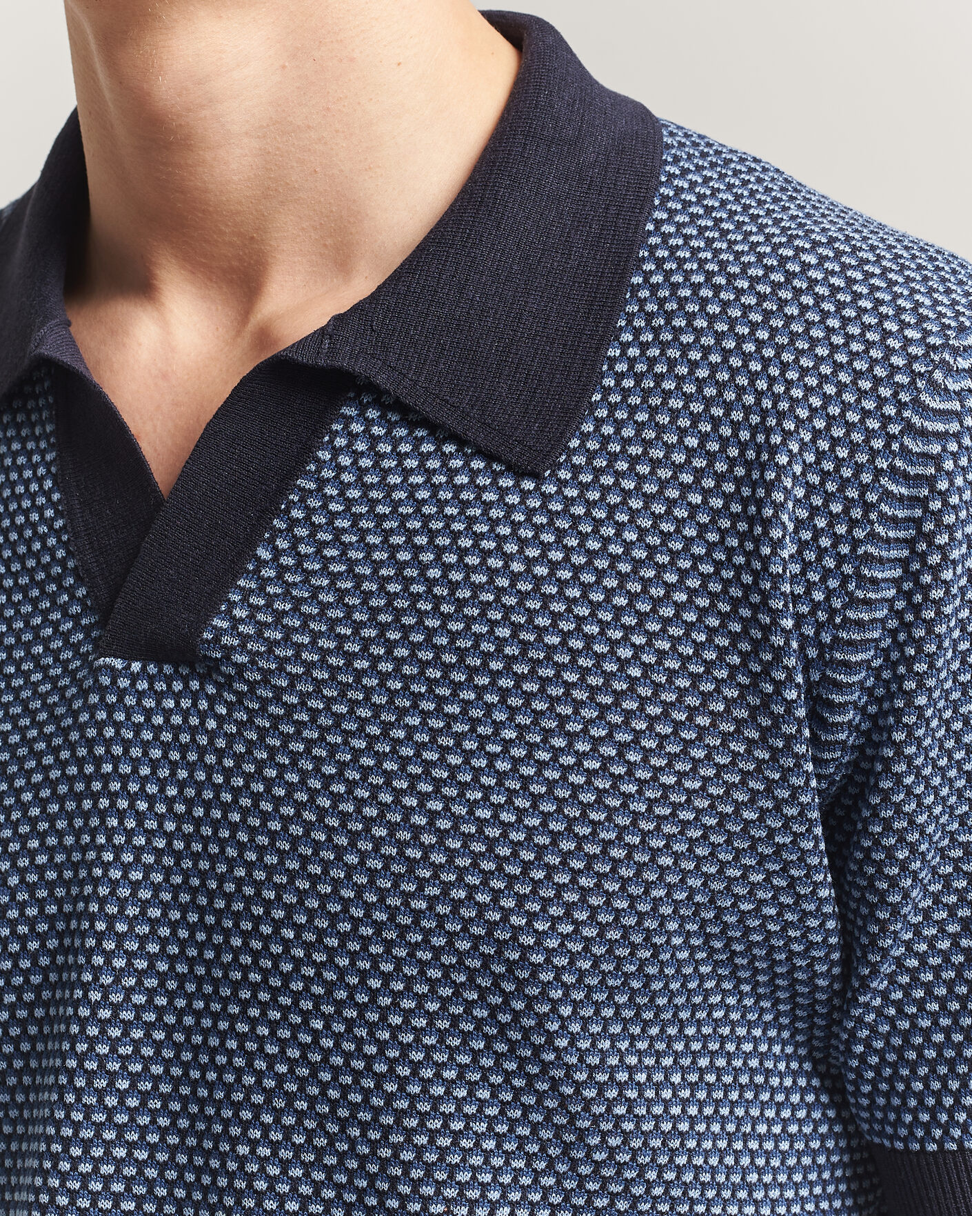 Herre | Pikéer | Piacenza Cashmere | Silk/Linen Honeycomb Knitted Polo Navy