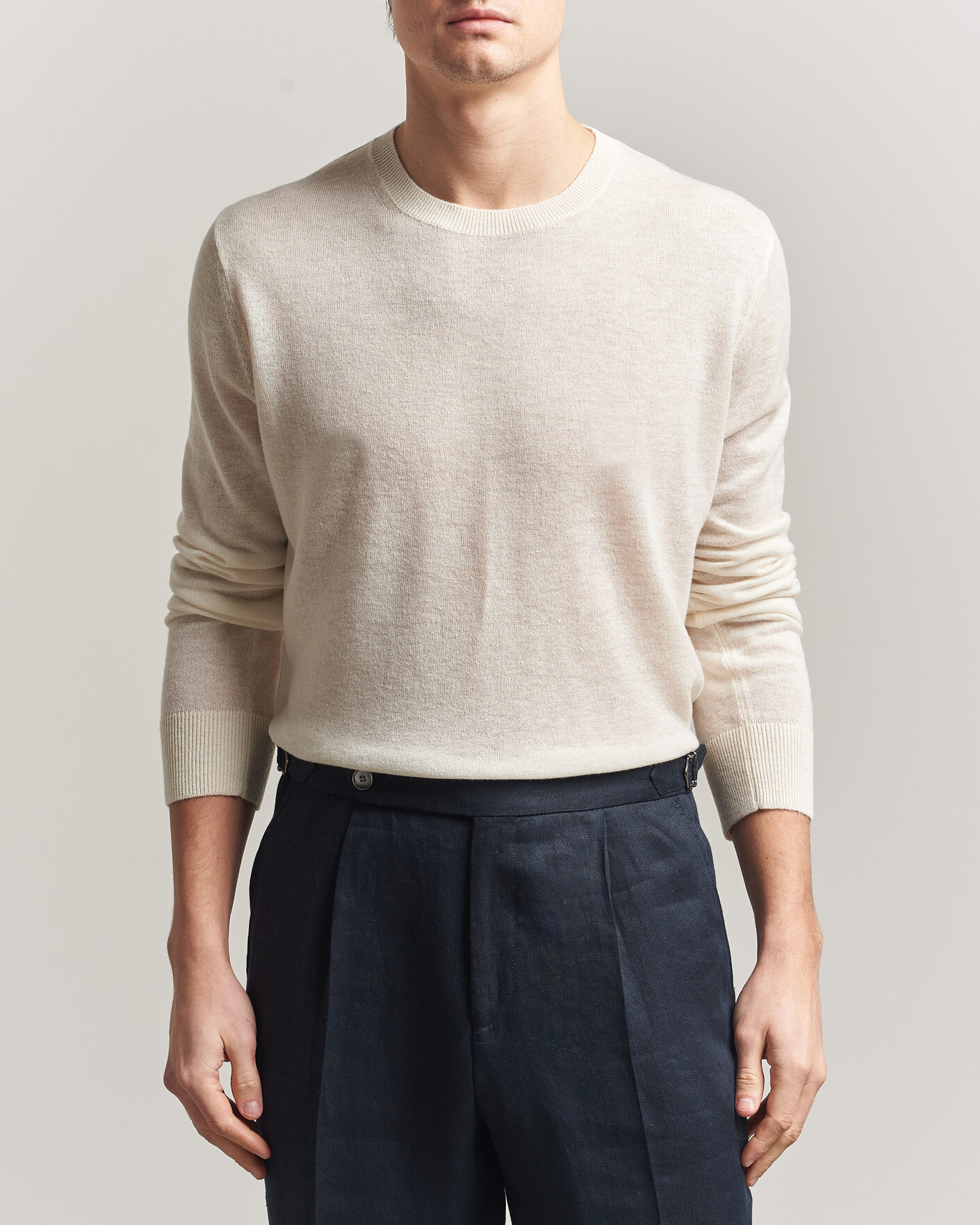 Herre | Gensere | Piacenza Cashmere | Soft Silk/Cashmere Crew Neck Off White