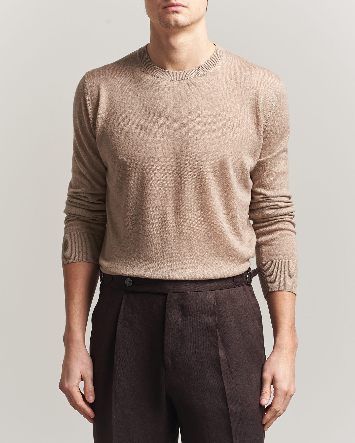 Herre | Gensere | Piacenza Cashmere | Soft Silk/Cashmere Crew Neck Beige