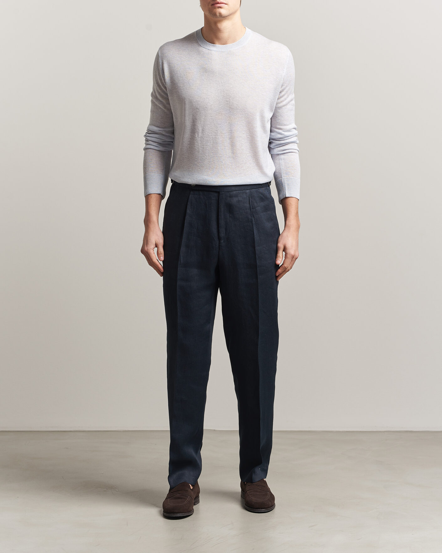Herre | Gensere | Piacenza Cashmere | Soft Silk/Cashmere Crew Neck Sky Blue