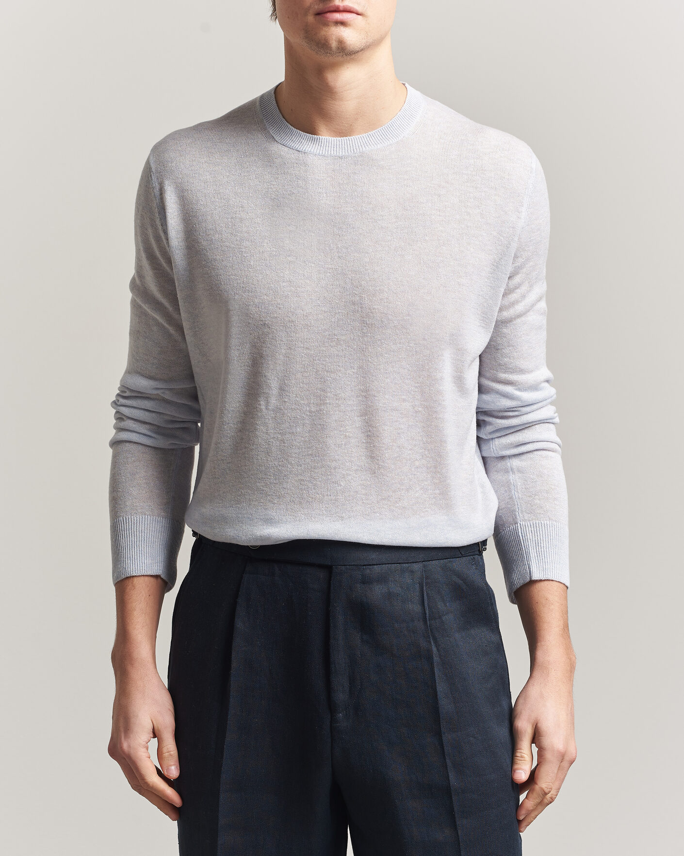 Herre | Gensere | Piacenza Cashmere | Soft Silk/Cashmere Crew Neck Sky Blue