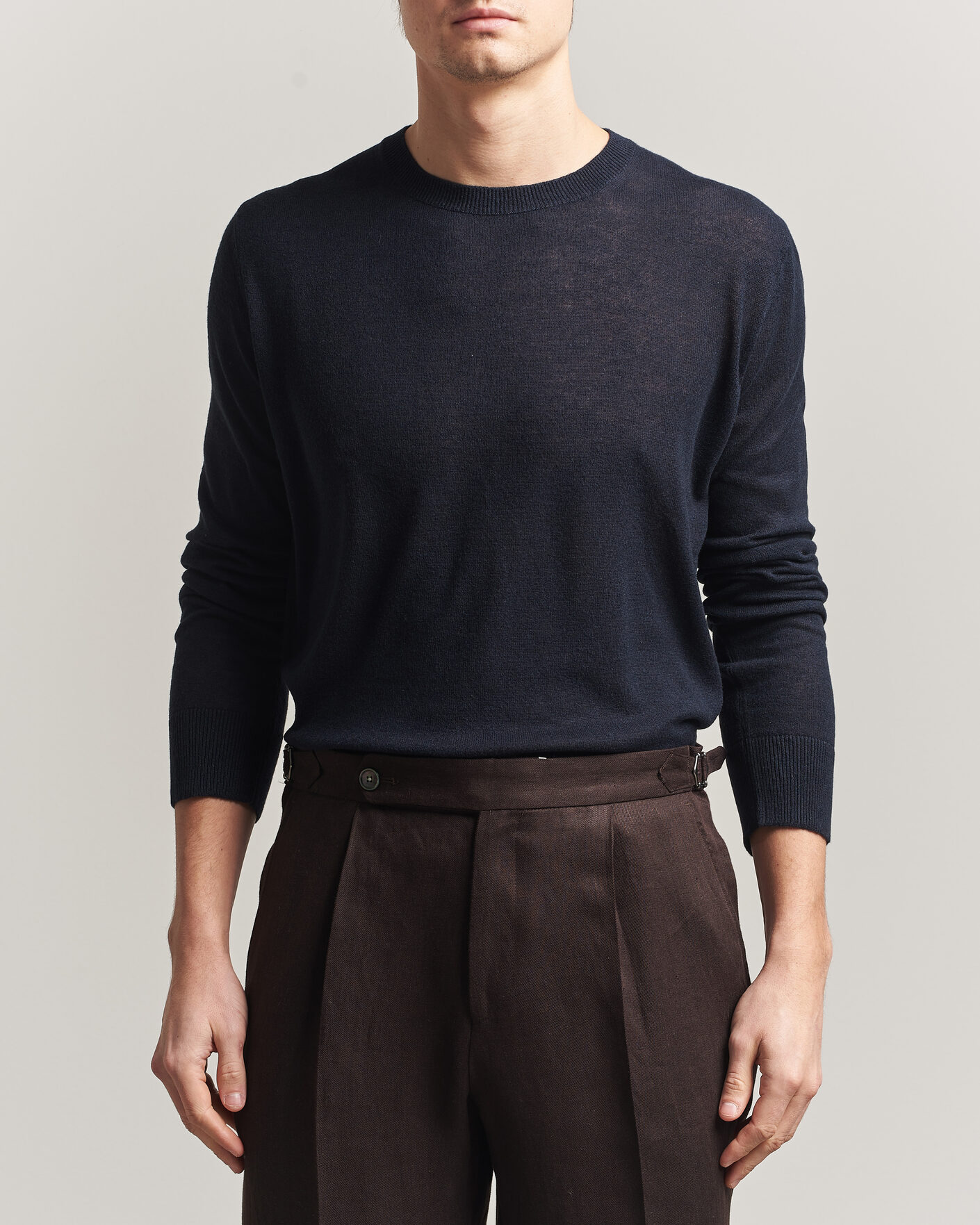 Herre | Gensere | Piacenza Cashmere | Soft Silk/Cashmere Crew Neck Navy