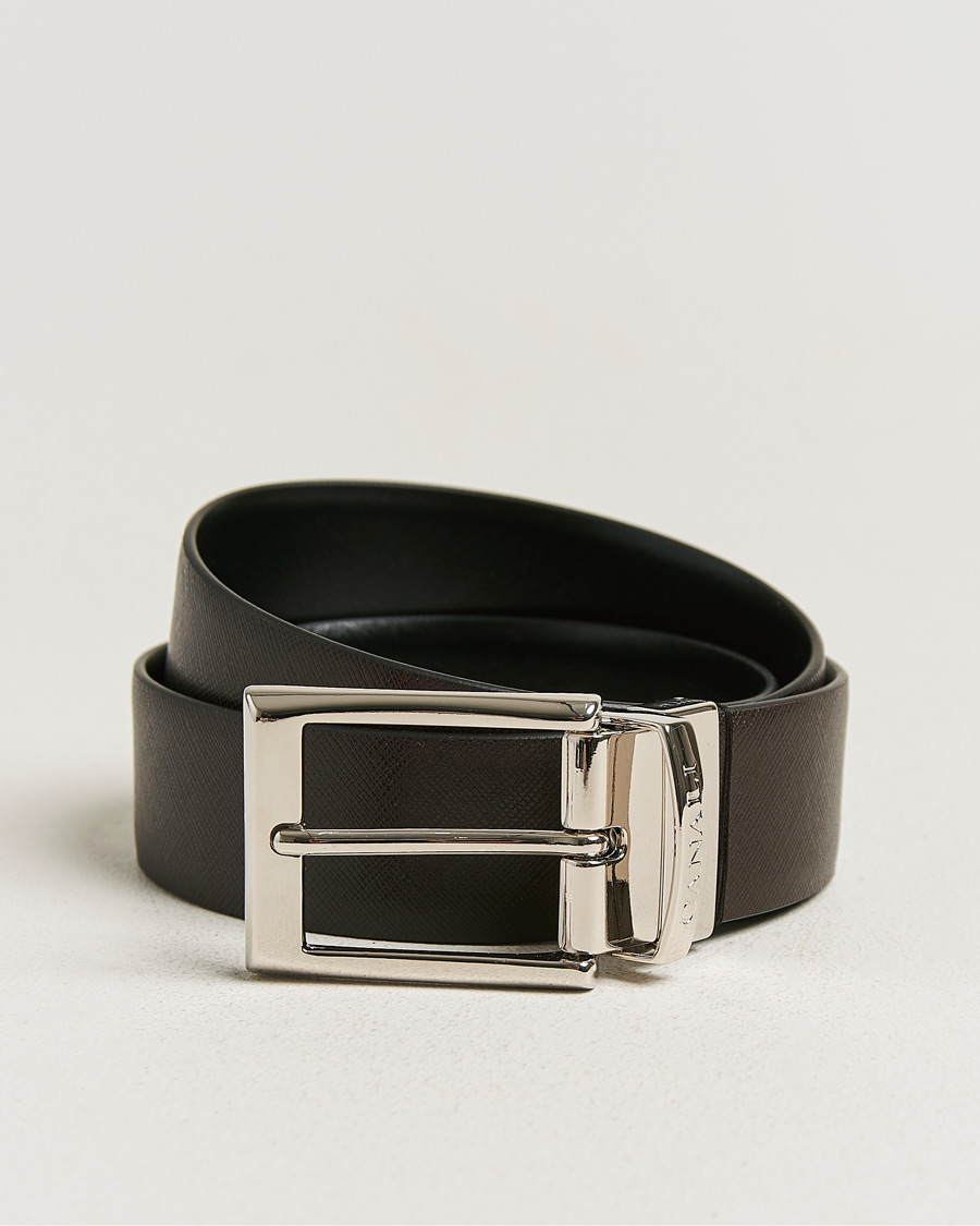 Herre | Belter | Canali | Reversible Saffiano Belt Black/Brown