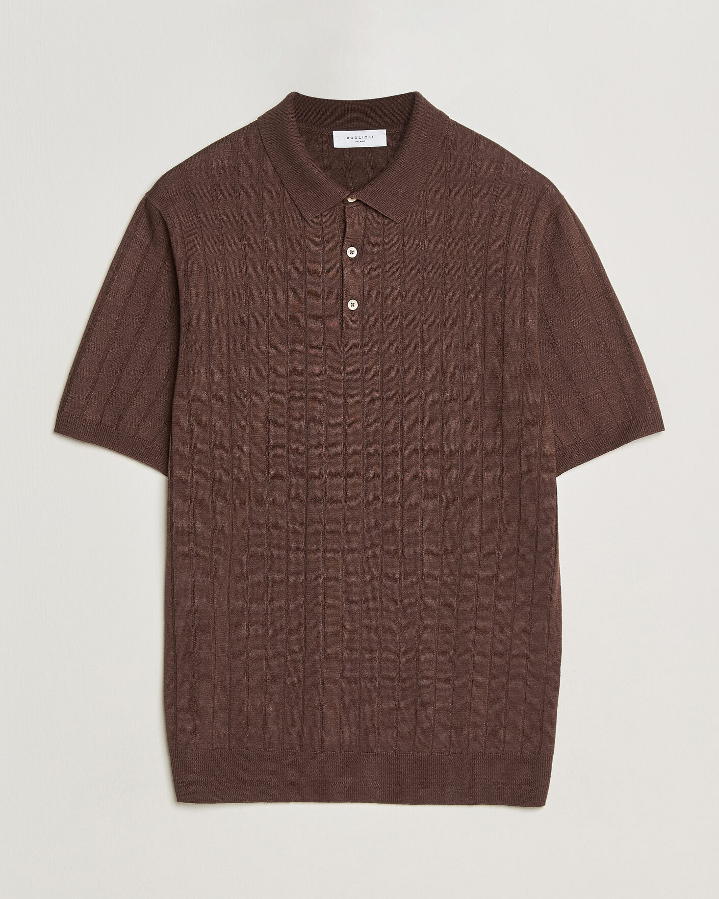 Herre | Pikéer | Boglioli | Short Sleeve Knitted Rib Polo Brown