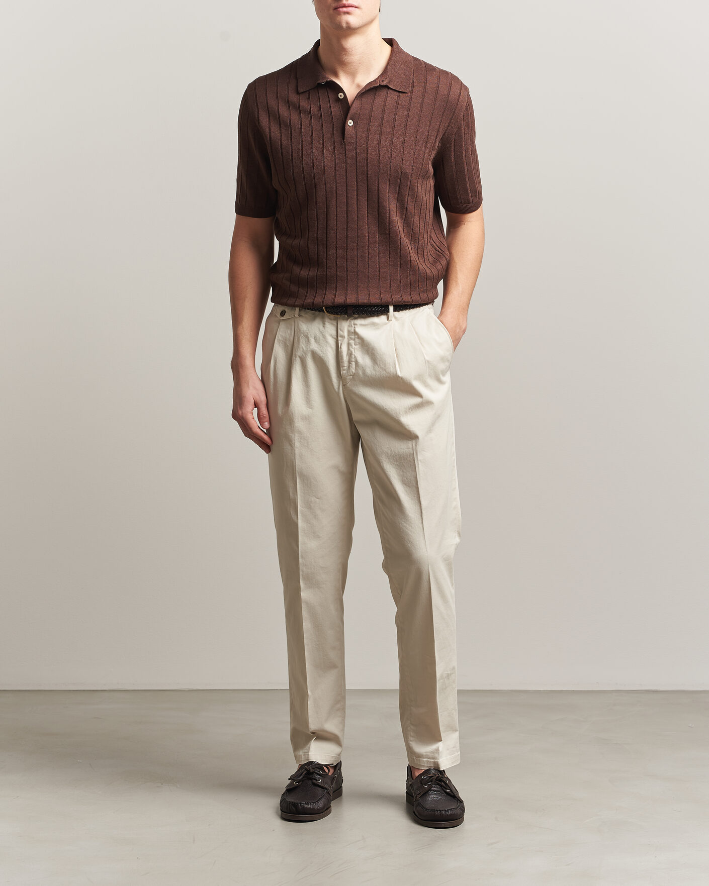 Herre | Pikéer | Boglioli | Short Sleeve Knitted Rib Polo Brown